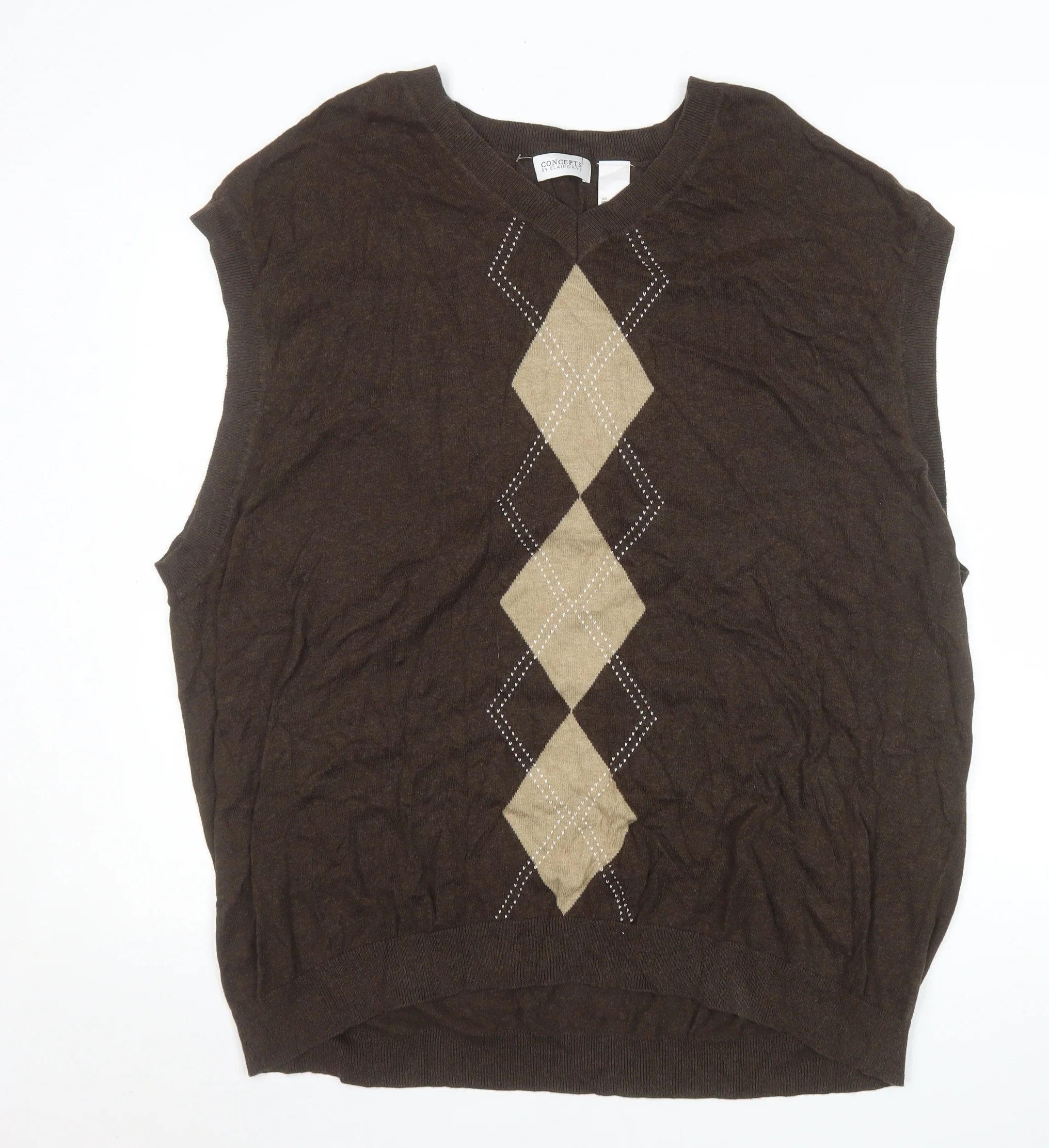 Concepts by Claiborne Men's Brown Argyle Cotton 3XL Vest Jumper