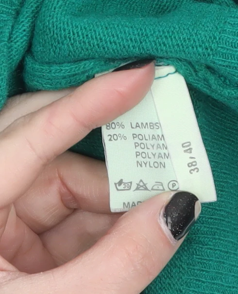 Confezioni di Lusso Women's Green Collared Wool Blend Jumper Size 12 - Image 4
