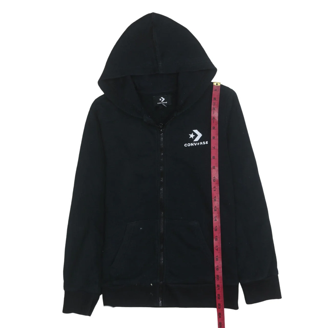 Converse Boys Black Full Zip Hoodie 12-13 Years Logo Fleece Sweatshirt - Image 3