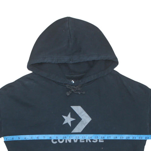 Converse Mens Black Pullover Hoodie XS Regular Fit Logo Fleece - Image 2
