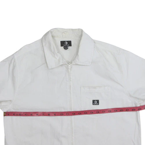 Converse Men's White Cotton Zip-Up Short Sleeve Shirt M - Image 2