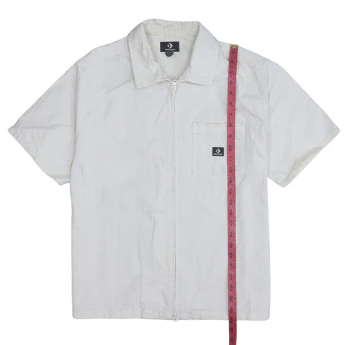 Converse Men's White Cotton Zip-Up Short Sleeve Shirt M - Image 3