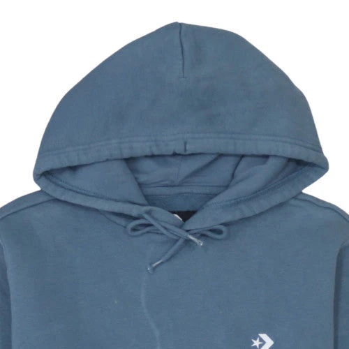Converse Unisex Blue Pullover Hoodie XS Cotton Blend Fleece - Image 7