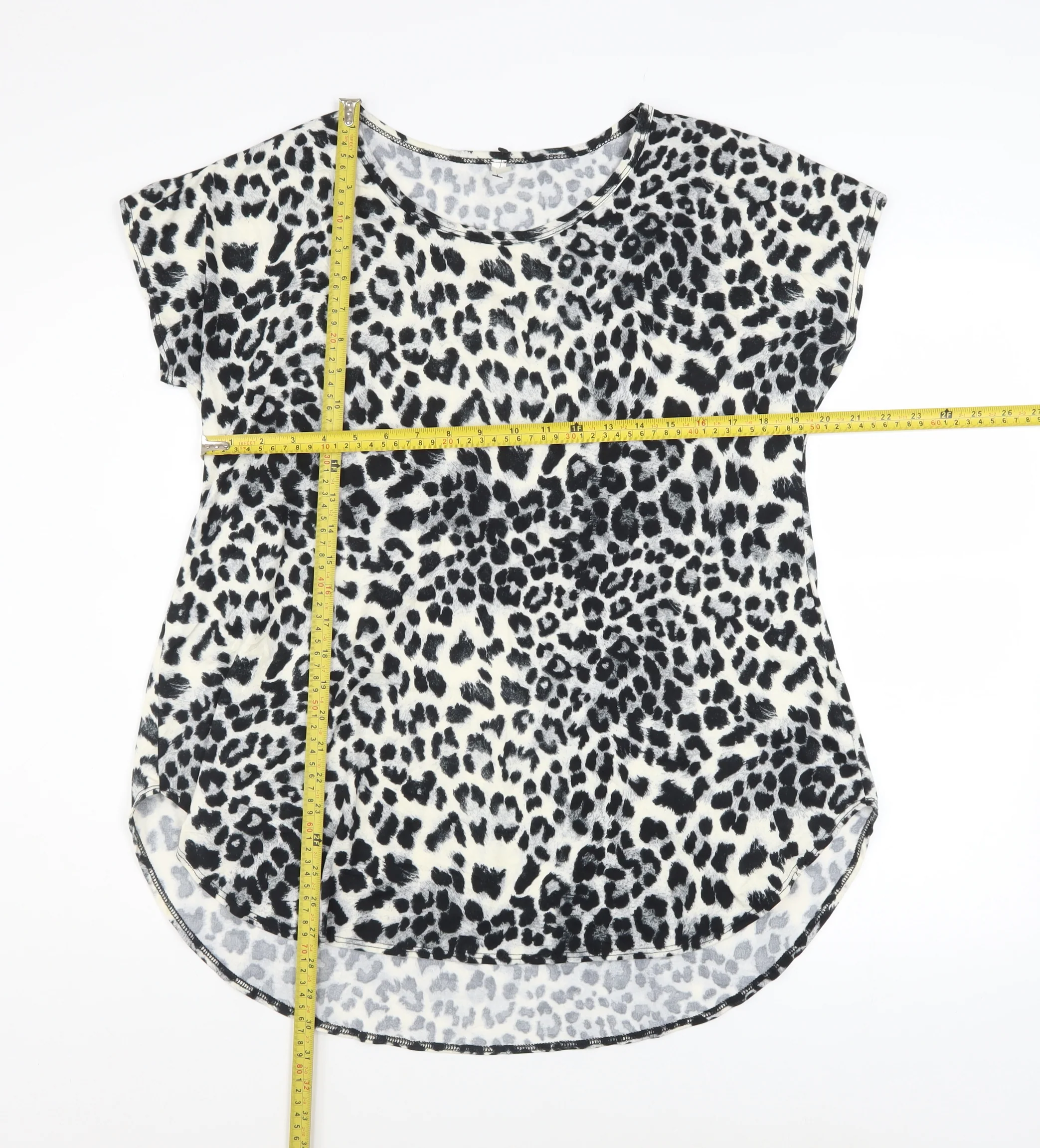 Cool Melon Womens Black Leopard Print Short Sleeve Basic T-Shirt L - Image 2