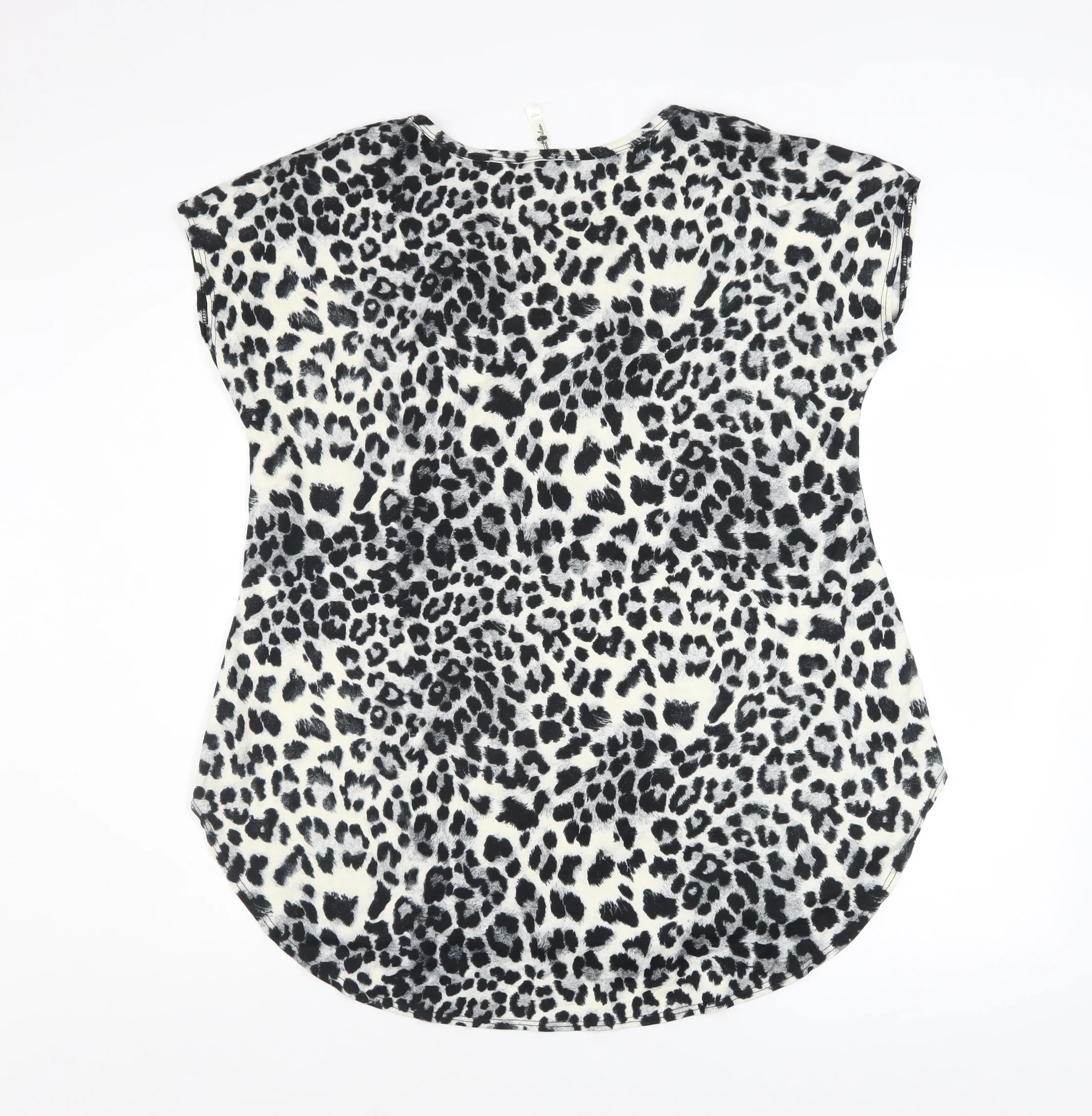 Cool Melon Womens Black Leopard Print Short Sleeve Basic T-Shirt L - Image 3