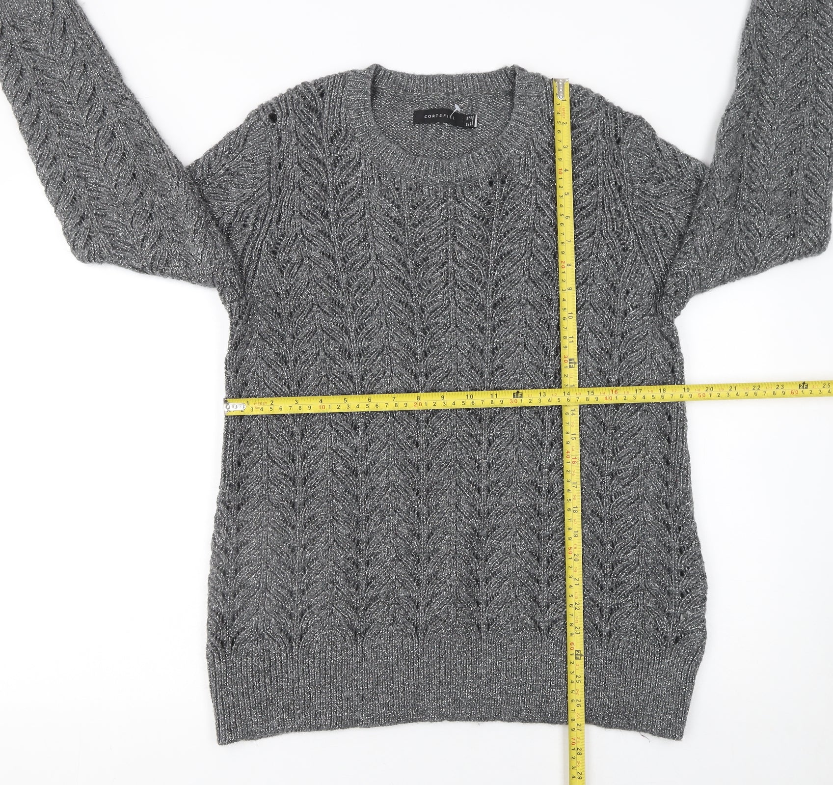 Cortefiel Women’s Grey Cable-Knit Crew Neck Pullover Jumper Size 16 - Image 2