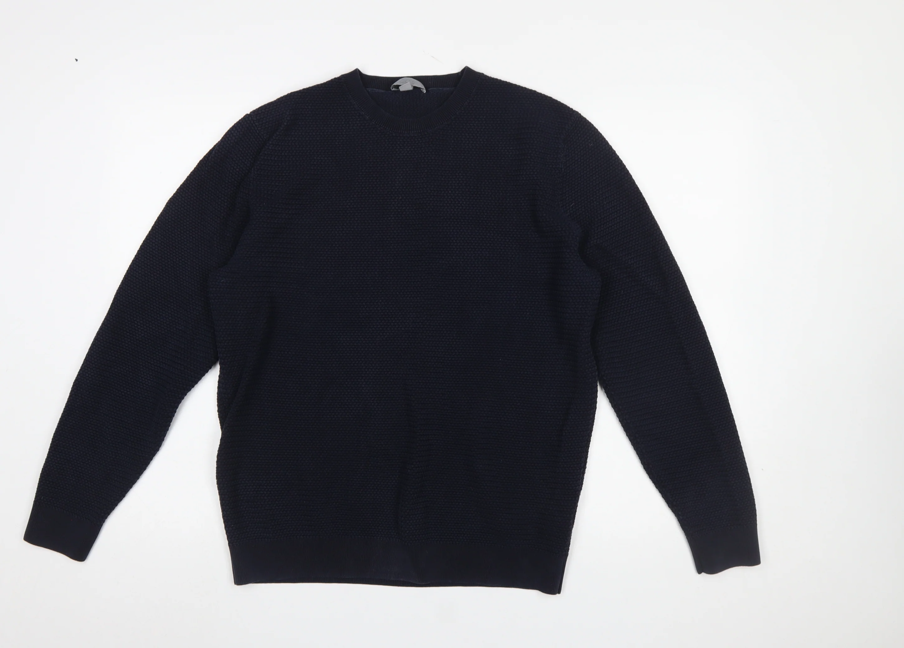 COS Men’s Blue Cotton Waffle-Knit Crew Neck Jumper XL