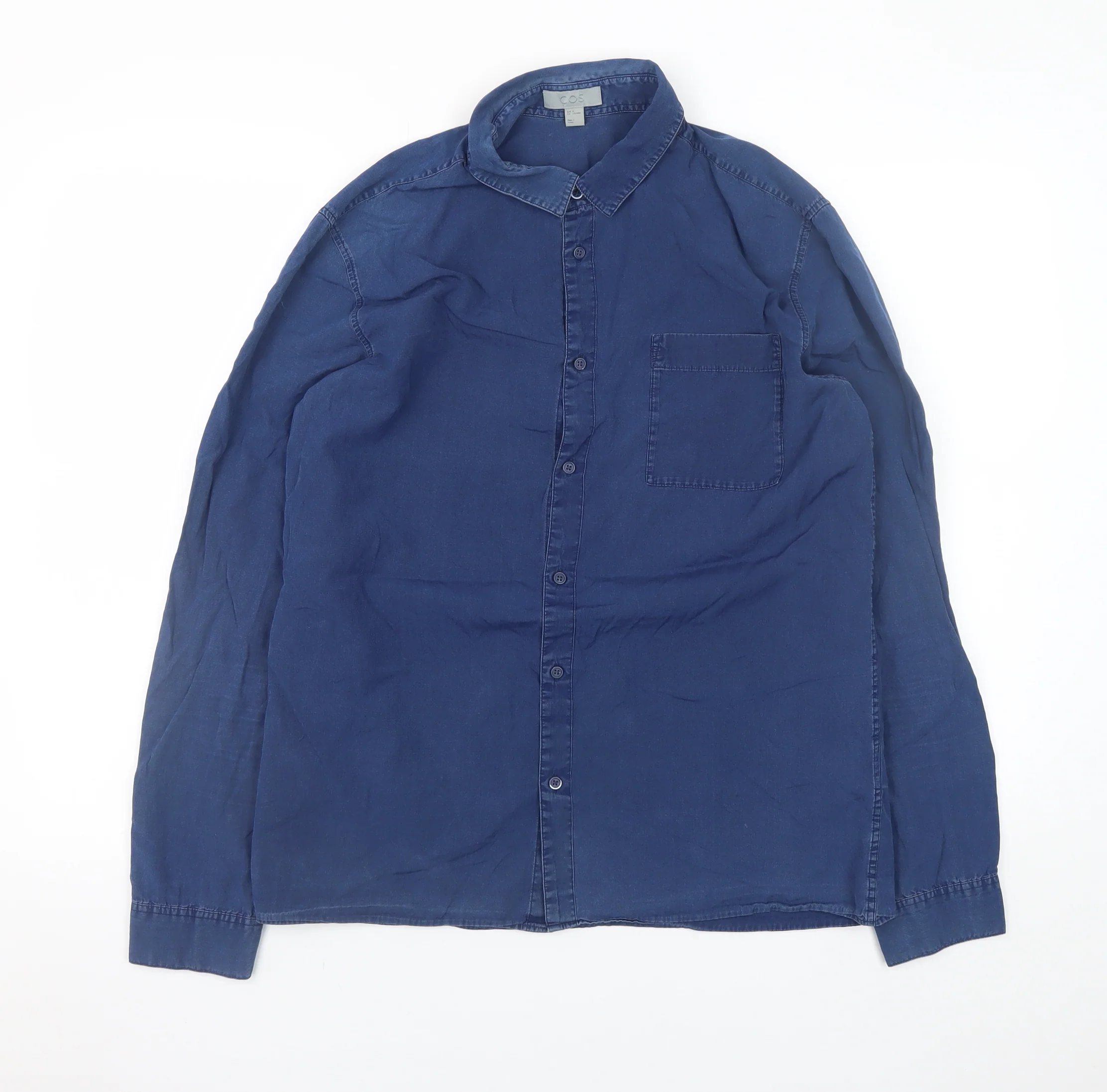 COS Men's Blue Lyocell Long Sleeve Regular Fit Button-Up Shirt Size M