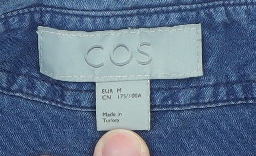 COS Men's Blue Lyocell Long Sleeve Regular Fit Button-Up Shirt Size M - Image 4