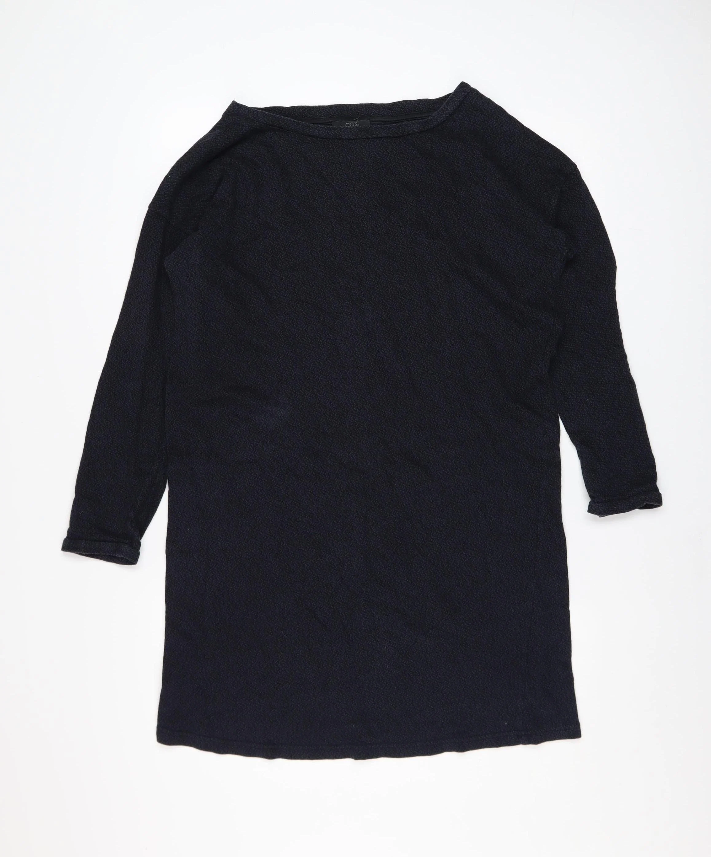 COS Women Black Cotton Shift Dress Size S 3/4 Sleeve Knee Length
