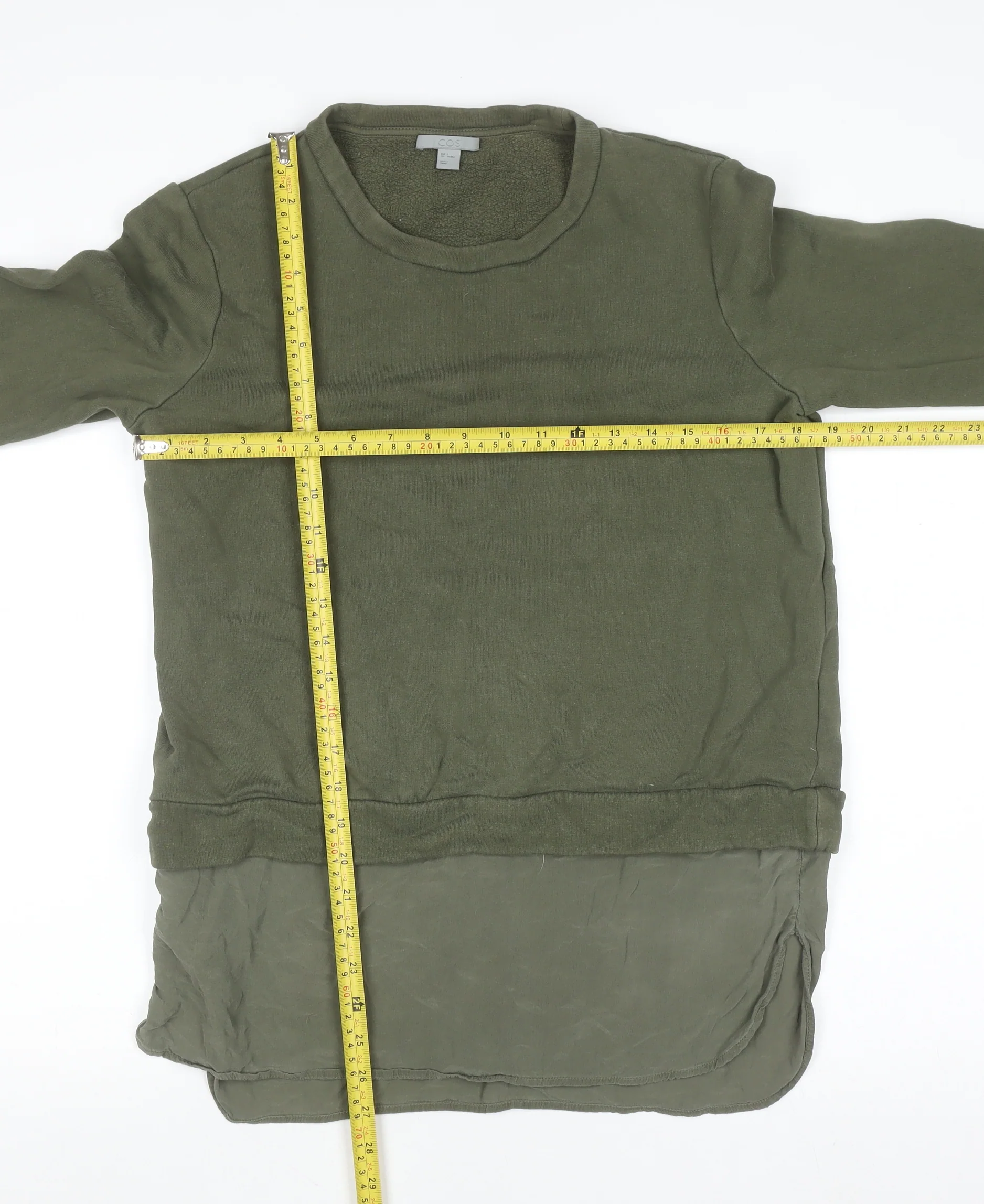 COS Women Green Silk Hem Long Sleeve Crew Neck Pullover Jumper Size S - Image 2