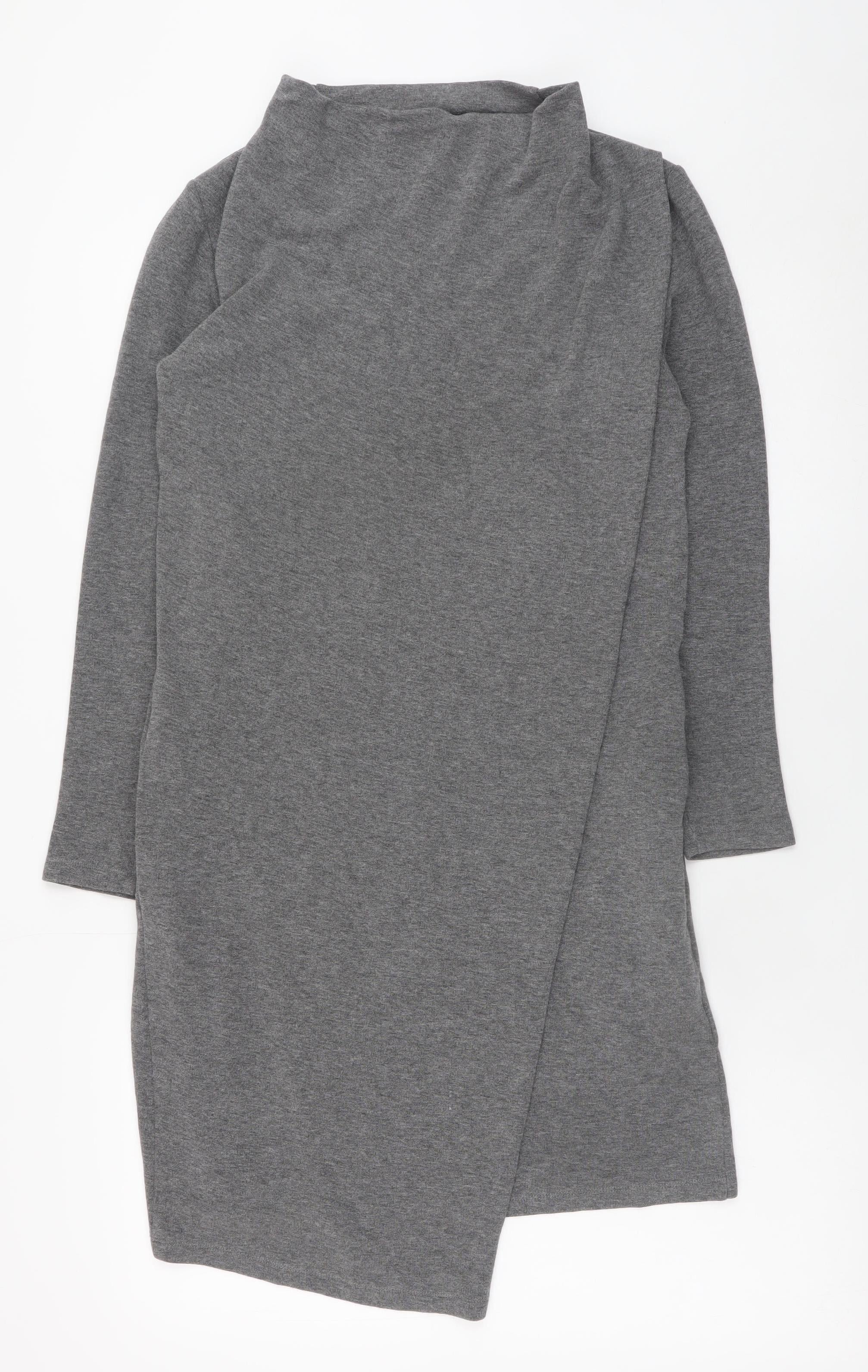 COS Women Grey Jersey Shift Dress XS Long Sleeve High Neck