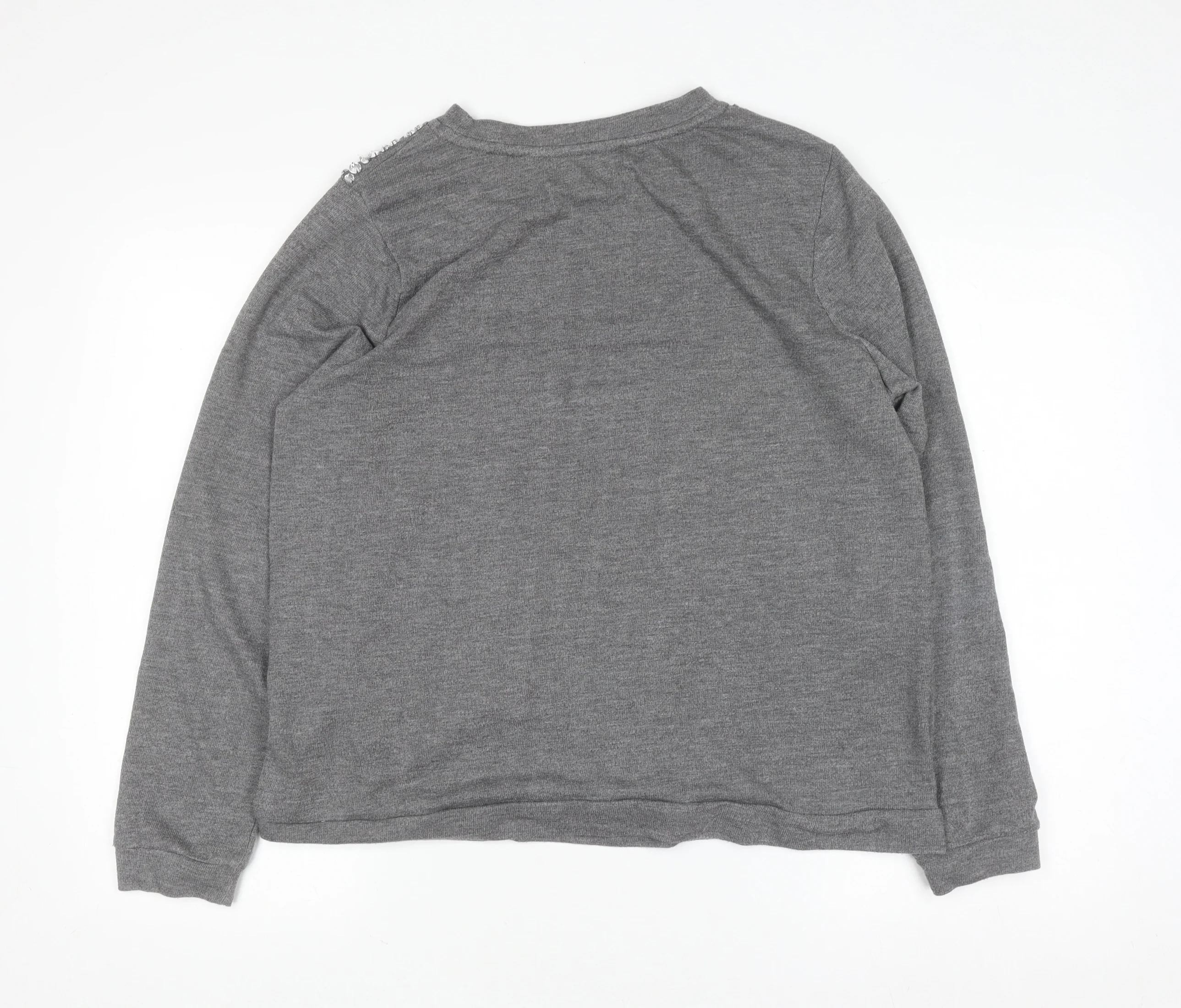 COSMO & CO Women’s Grey Sequin Shoulder Long Sleeve Pullover Jumper Size L - Image 3