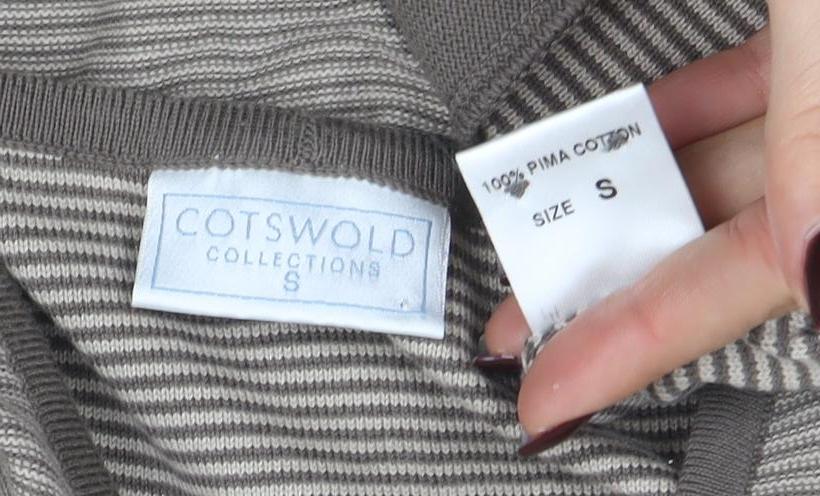 Cotswold Collections Women Beige Striped Cotton Cardigan Size S - Image 4