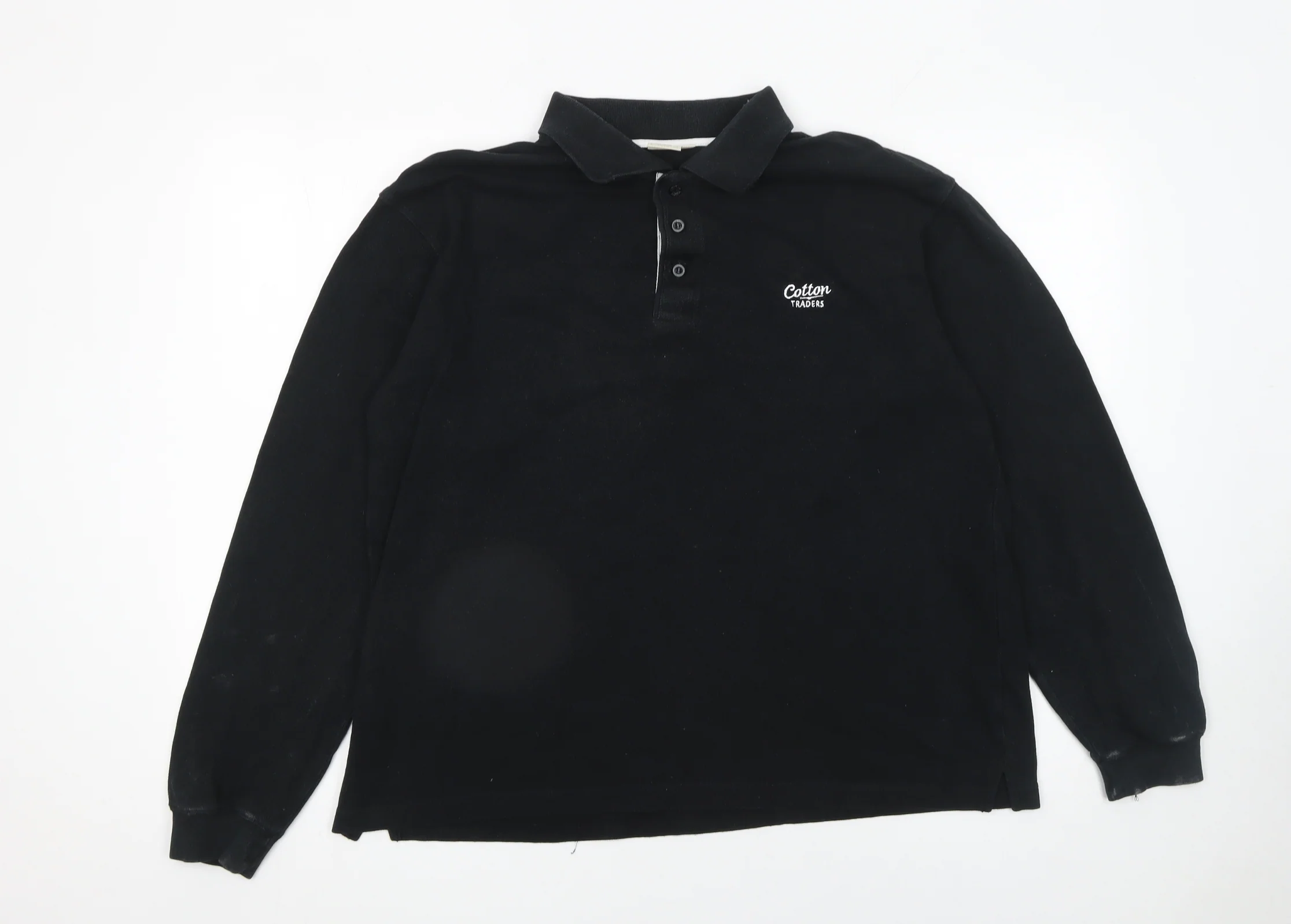 Cotton Traders Men's Black Long Sleeve Polo Shirt Size M 100% Cotton