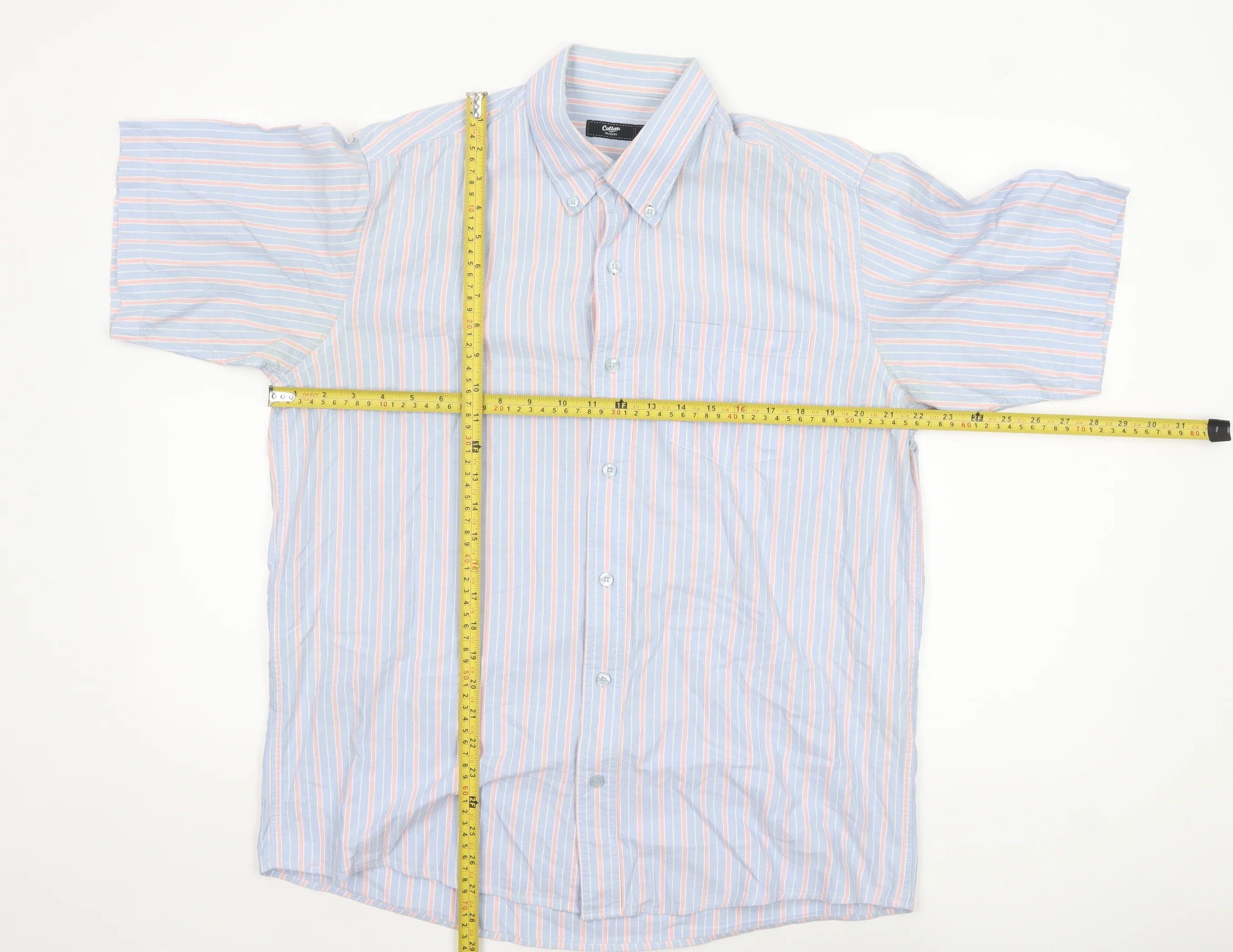 Cotton Traders Men's Blue Striped Short Sleeve Button-Up Shirt M - Image 2