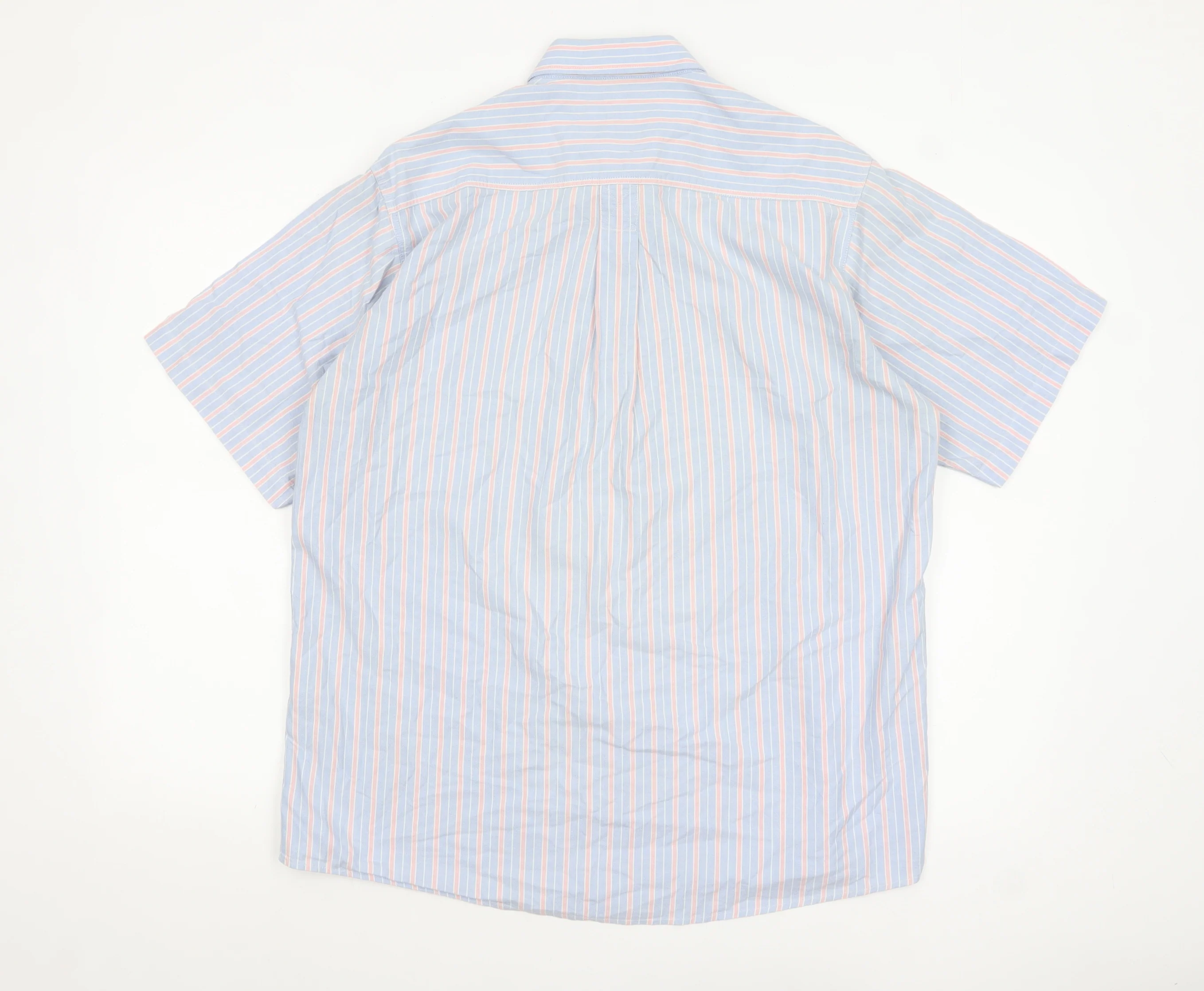 Cotton Traders Men's Blue Striped Short Sleeve Button-Up Shirt M - Image 3