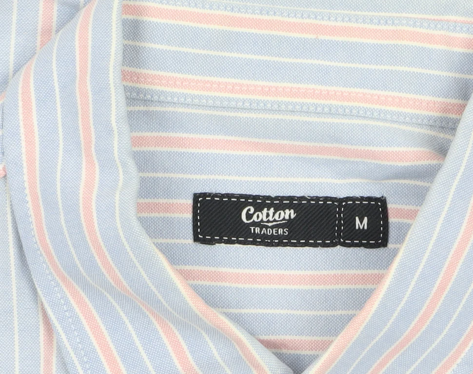 Cotton Traders Men's Blue Striped Short Sleeve Button-Up Shirt M - Image 5