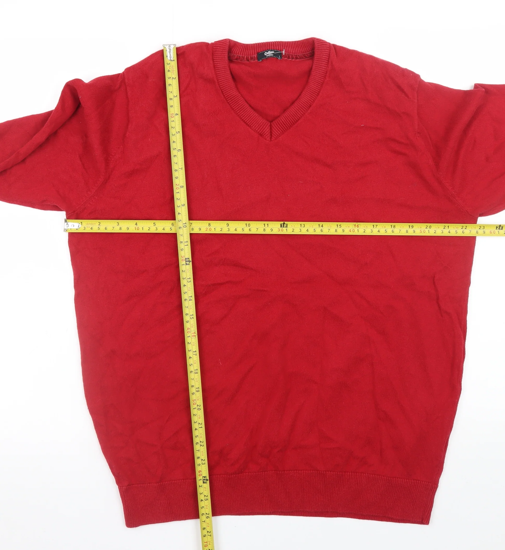 Cotton Traders Mens Red V-Neck Pullover Jumper Size L Cotton Cashmere - Image 2