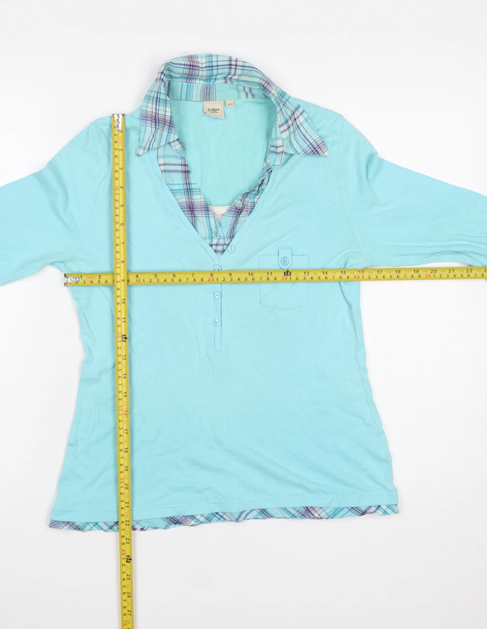 Cotton Traders Women’s Blue V-Neck 3/4 Sleeve Cotton Blouse Size 10 - Image 2