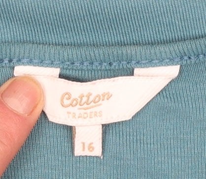Cotton Traders Womens Blue 3/4 Sleeve Cotton Basic T-Shirt Size 16 - Image 4