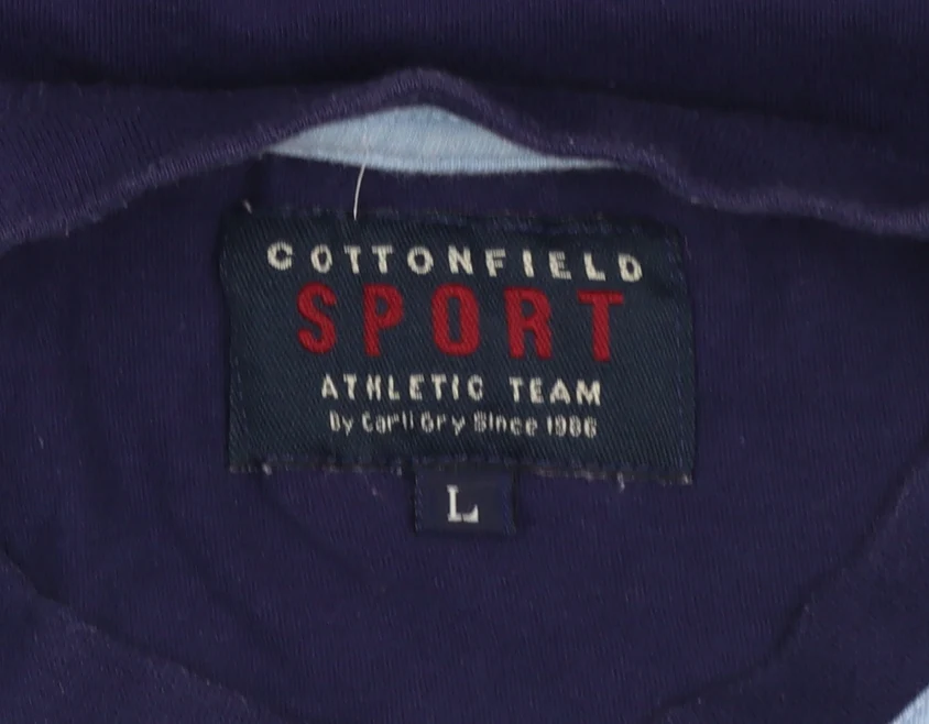 Cottonfield Sport Men's Blue Colourblock Crew Neck T-Shirt Size L - Image 4