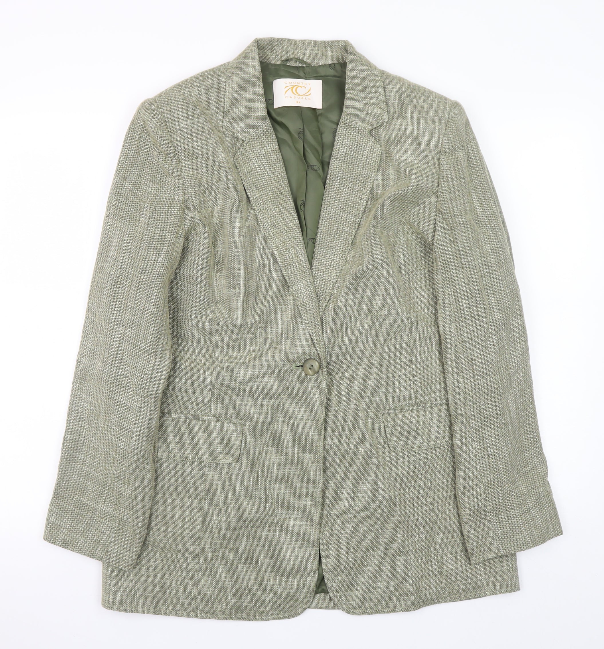 Country Casuals Women Green Size 12 Wool Blend Check Blazer Jacket