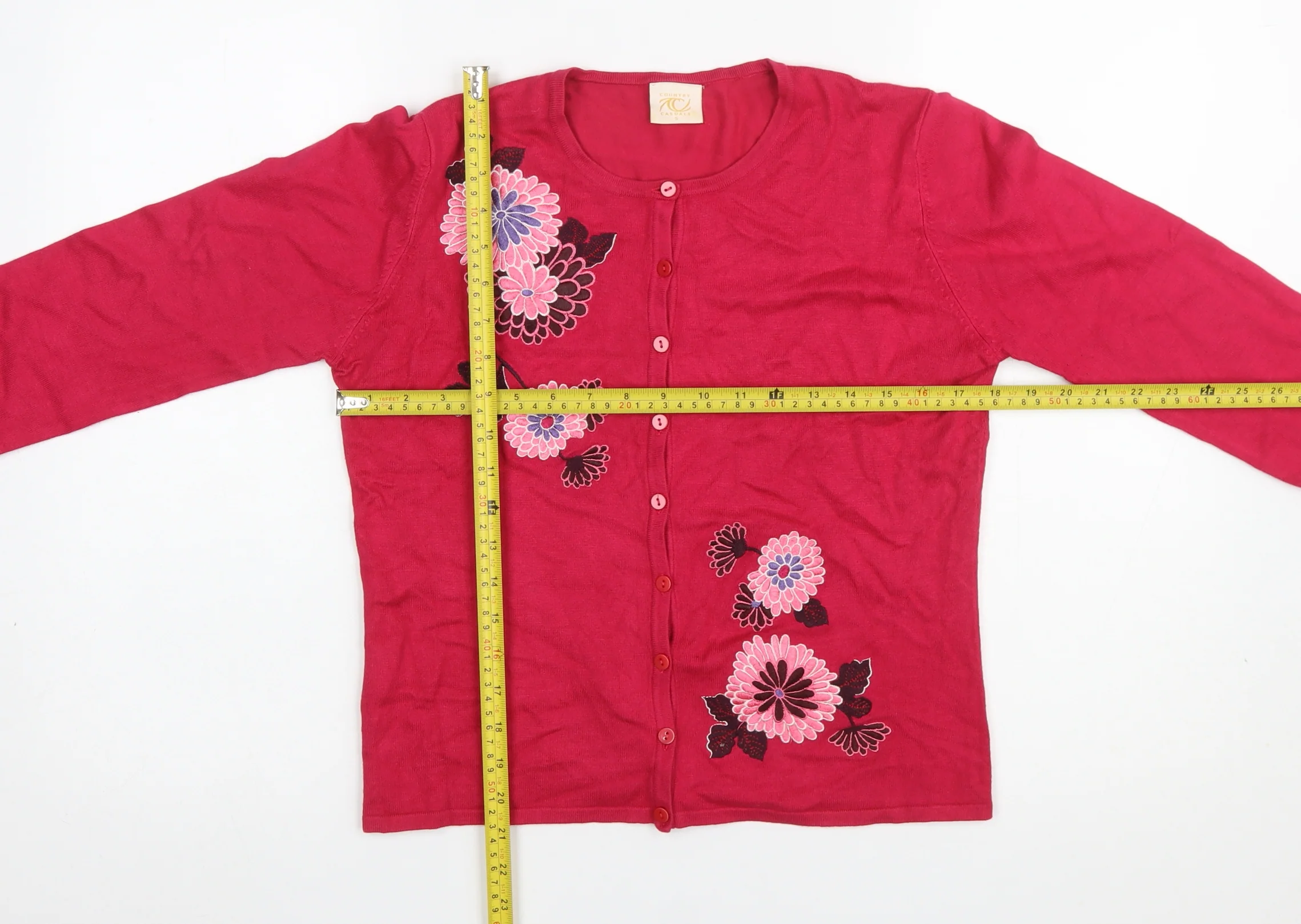 Country Casuals Womens Red Floral Embroidered Knit Cardigan S - Image 2