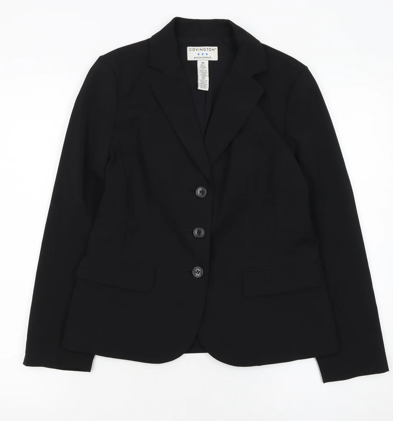 Covington Women Black Petite 4P Stretch Blazer Jacket
