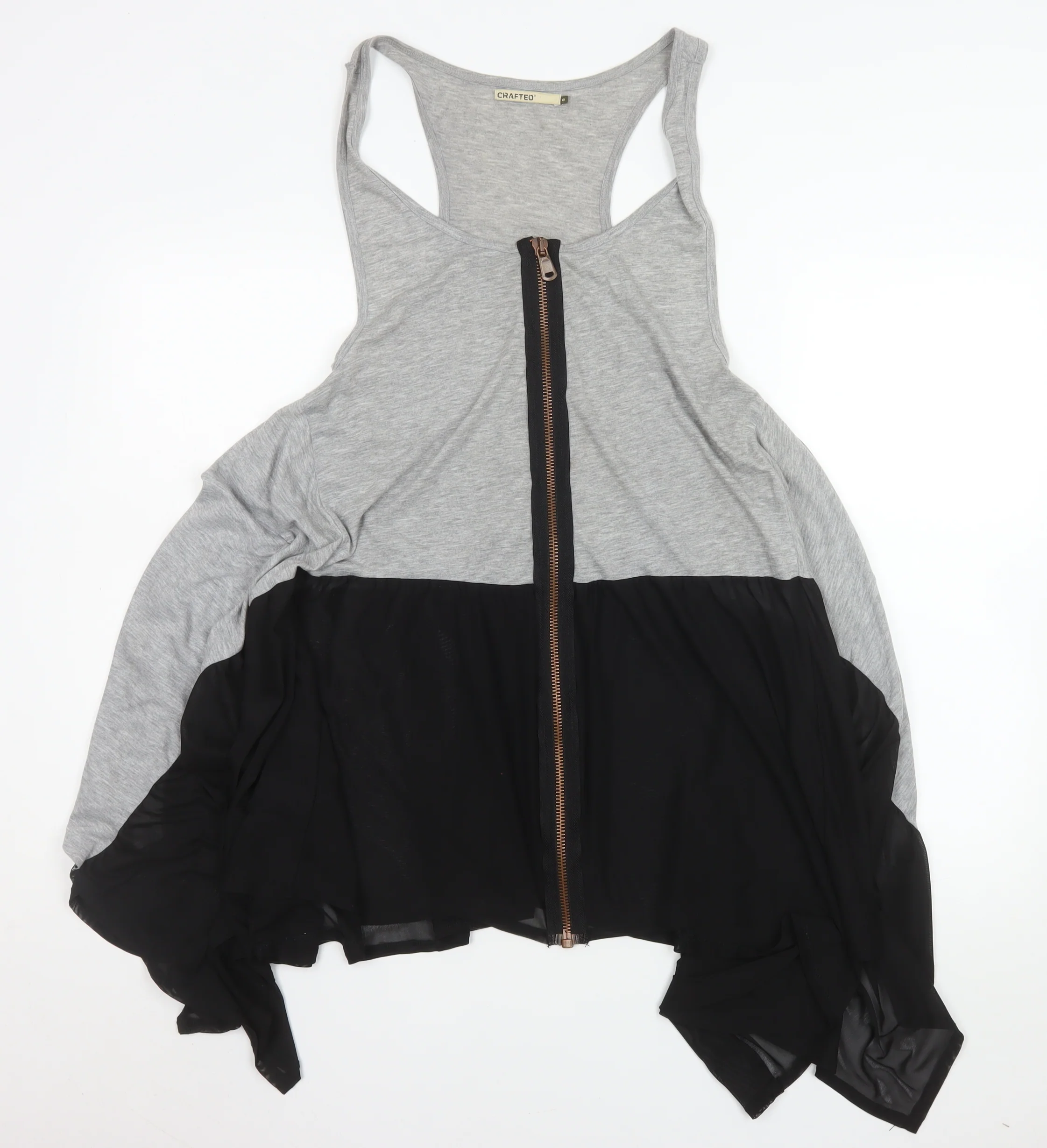 Crafted Womens Grey Black Size 8 Asymmetric Zip Dress