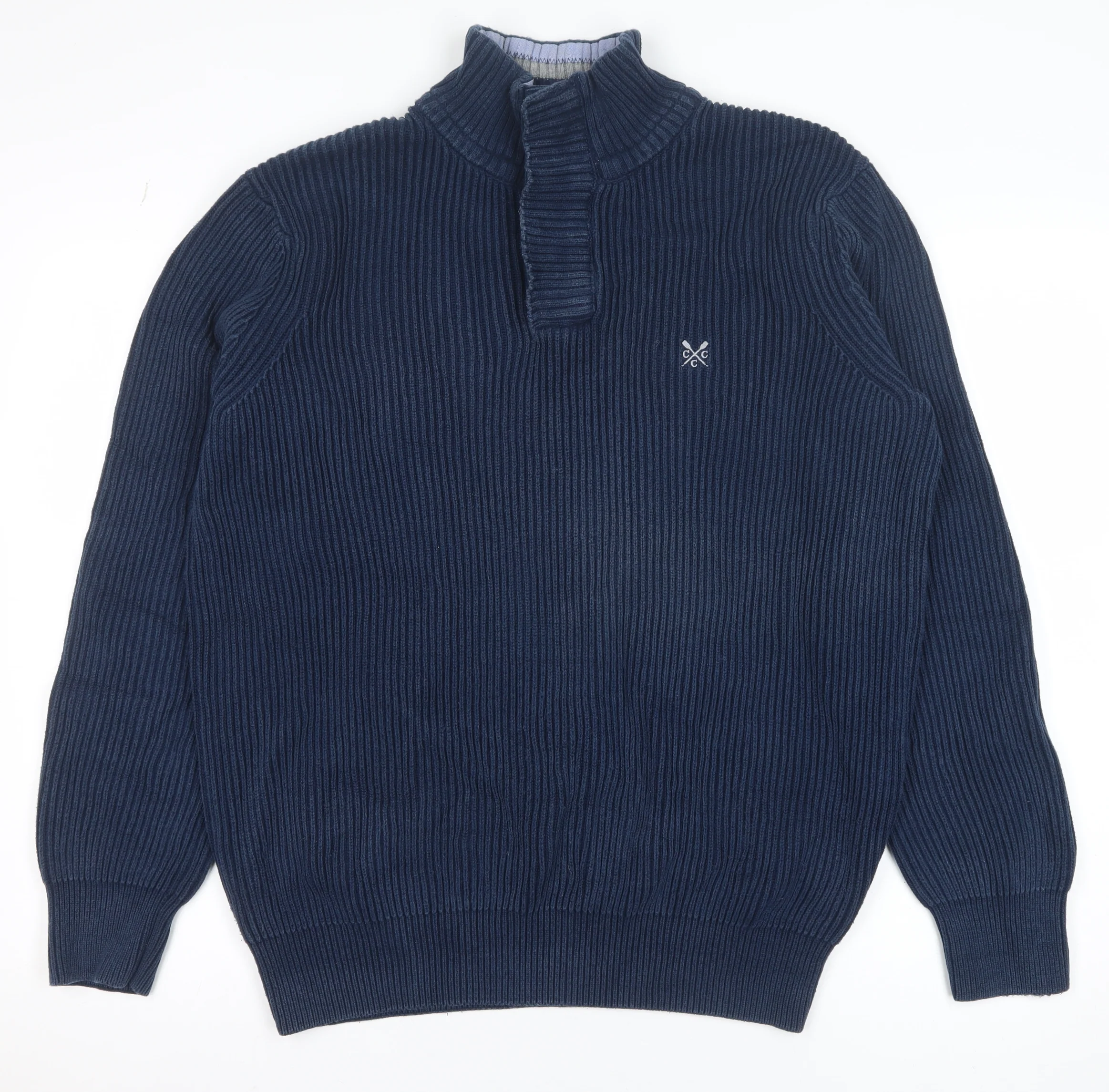 Crew Clothing Co. Men's Blue Cotton 1/4 Zip Jumper L