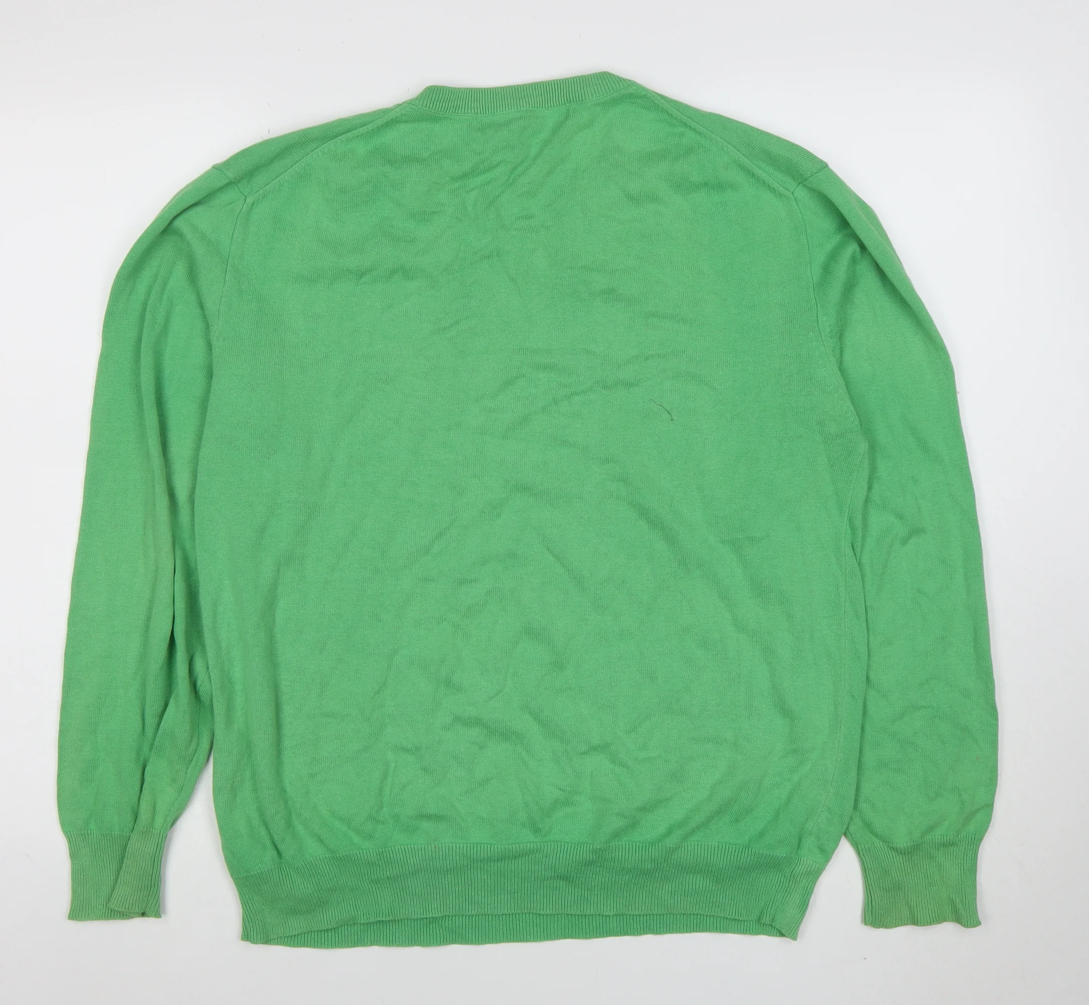 Crew Clothing Co. Men's Green V-Neck Cotton Jumper Size M - Image 3