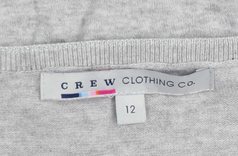 Crew Clothing Co. Women's Grey Long Sleeve Henley Cotton T-Shirt Size 12 - Image 4