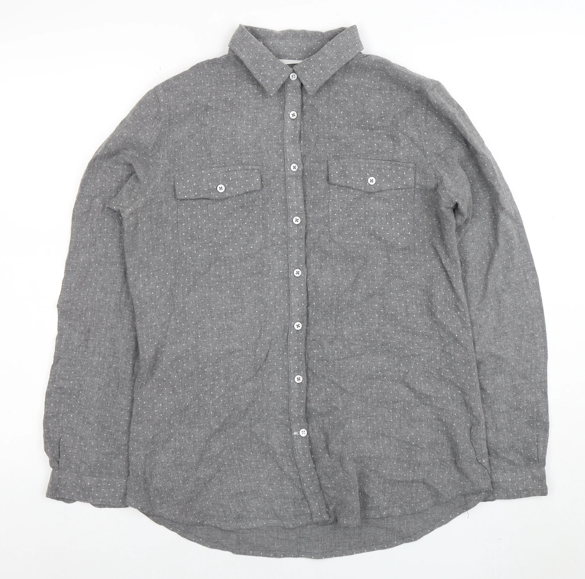 Crew Clothing Co. Womens Grey Polka Dot Button-Up Shirt Size 10