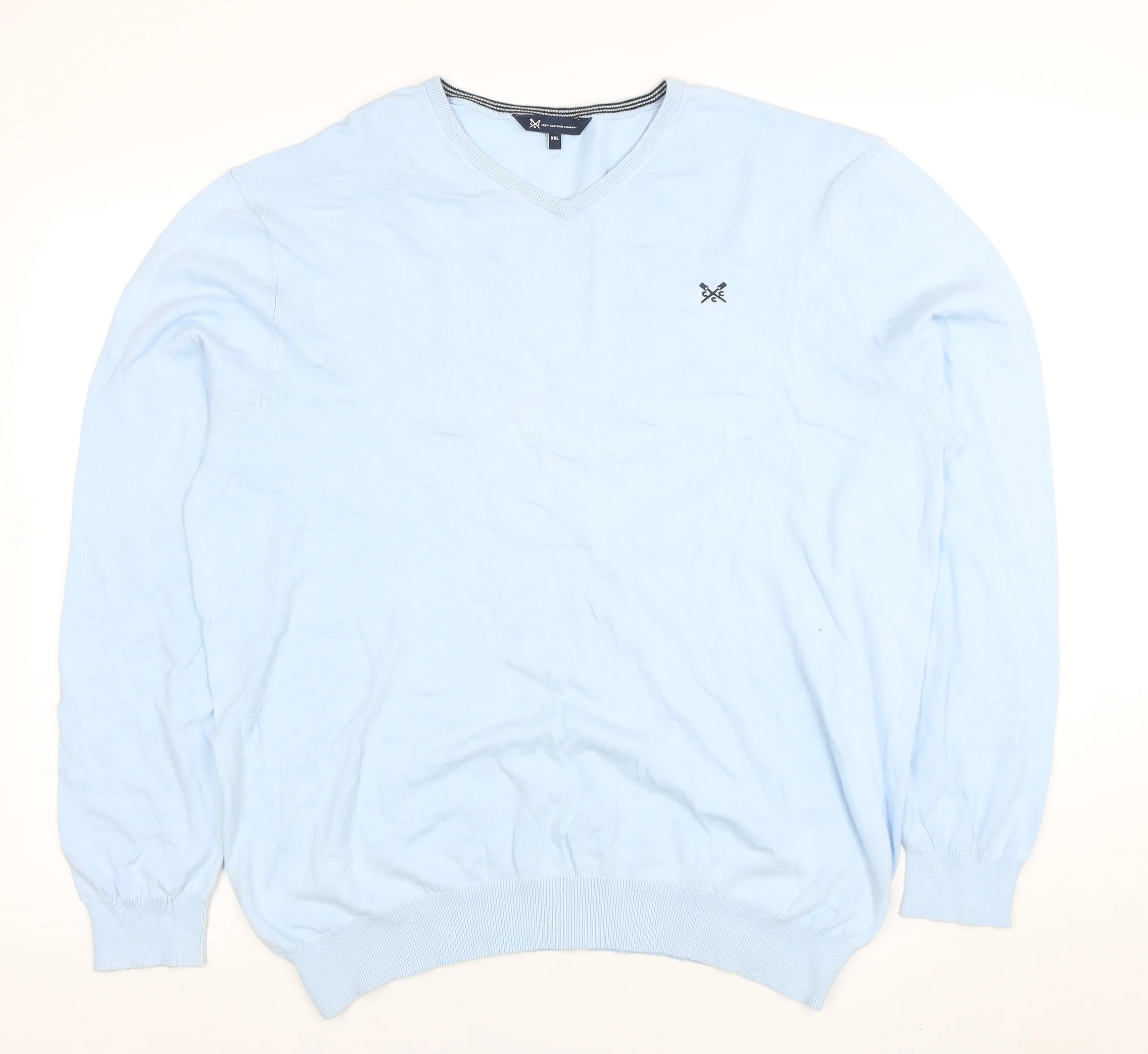 Crew Clothing Company Mens Blue 2XL Cotton V-Neck Jumper