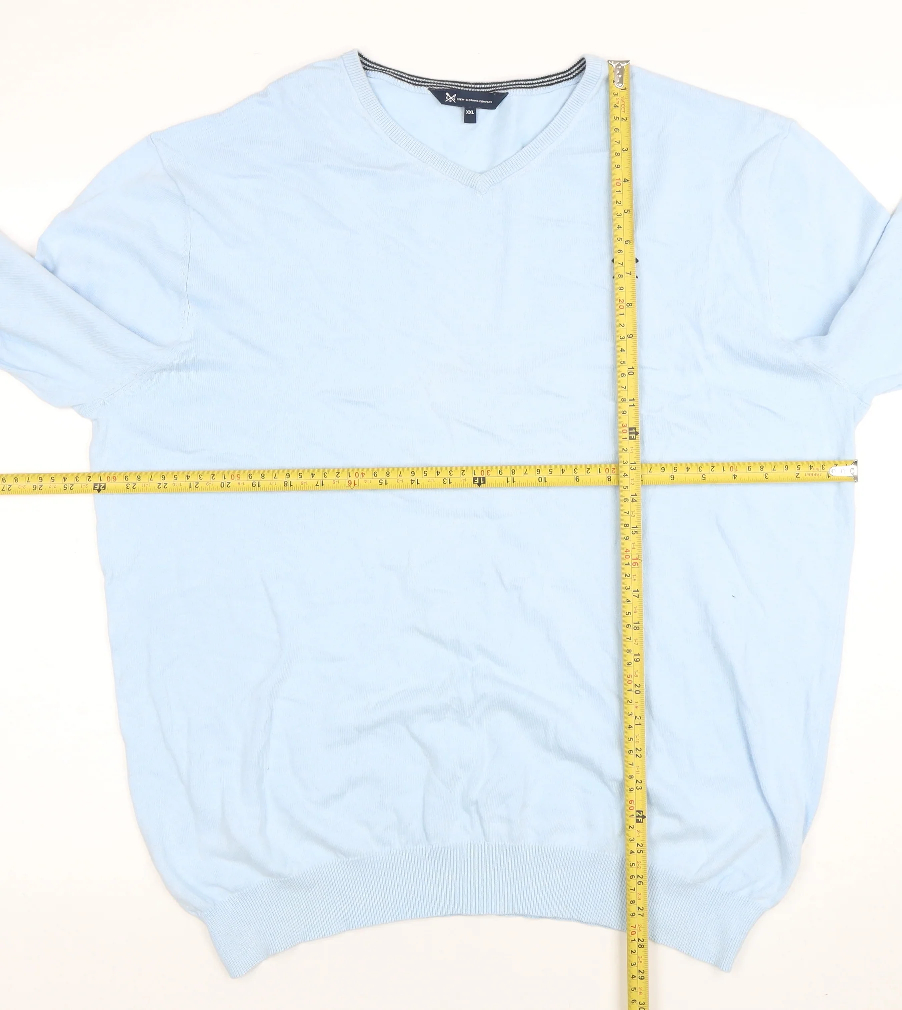 Crew Clothing Company Mens Blue 2XL Cotton V-Neck Jumper - Image 2