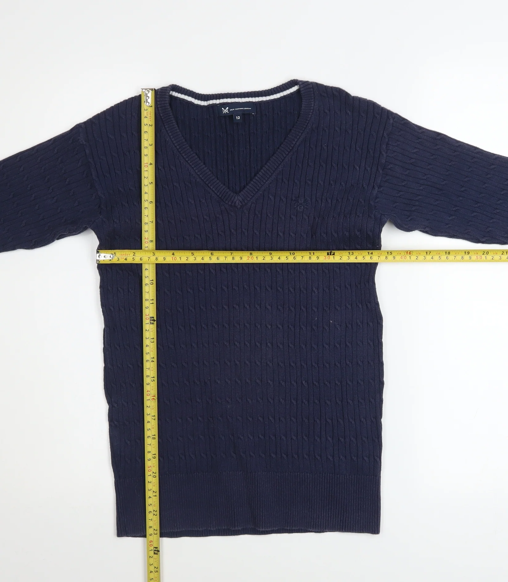 Crew Clothing Company Women's Blue Cotton V-Neck Cable Knit Jumper Size 12 - Image 2