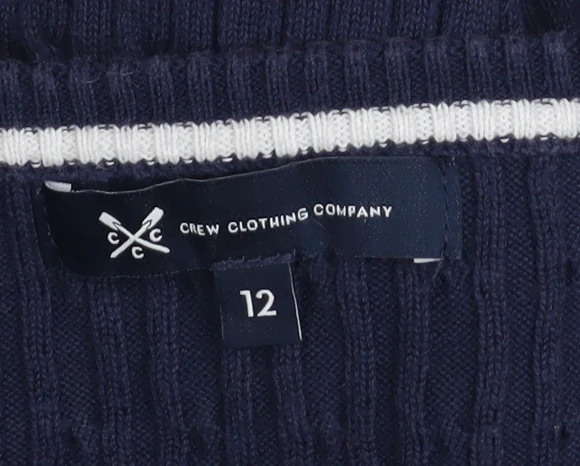 Crew Clothing Company Women's Blue Cotton V-Neck Cable Knit Jumper Size 12 - Image 4