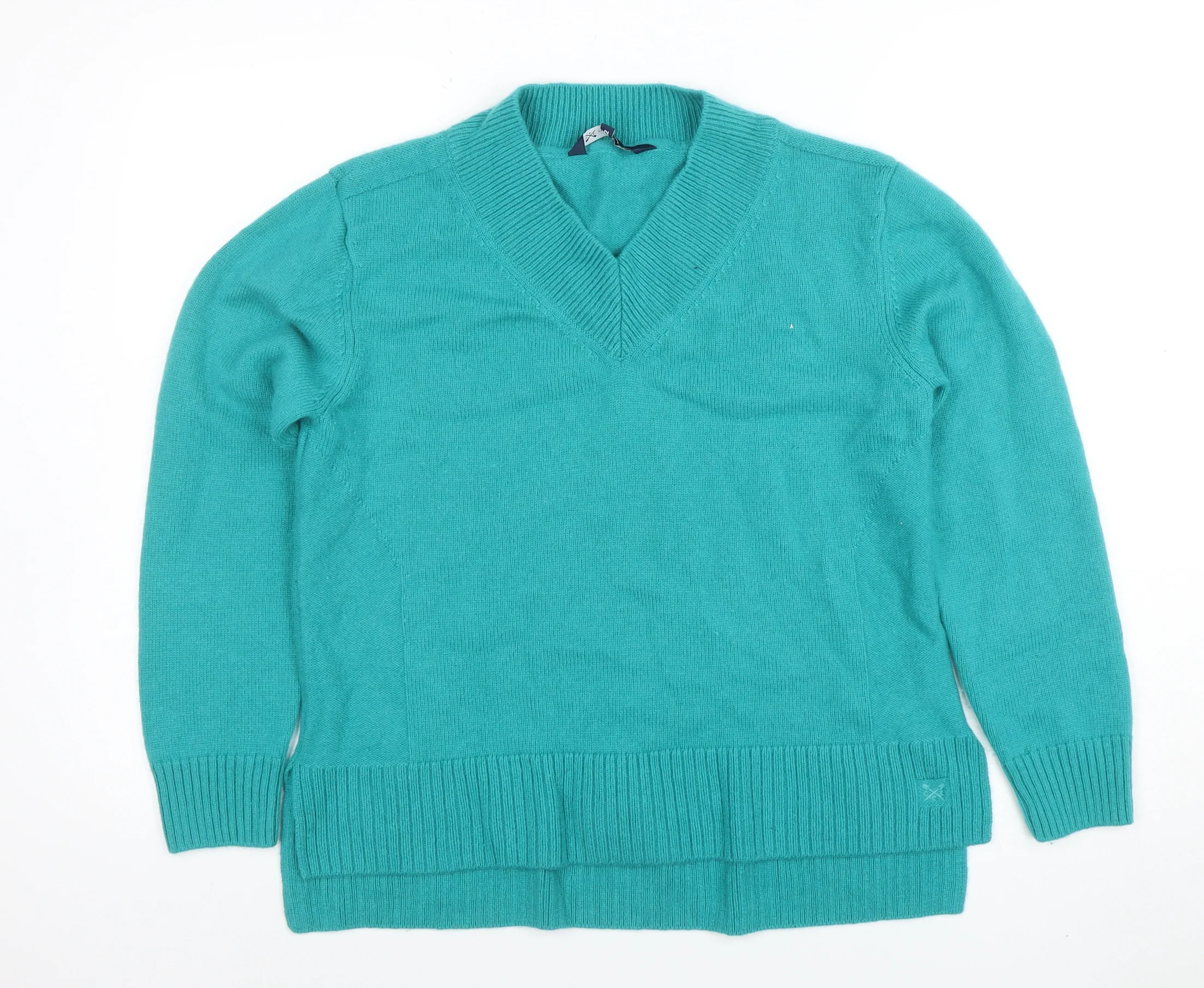 Crew Clothing Company Women's Green V-Neck Merino Wool Jumper Size 12