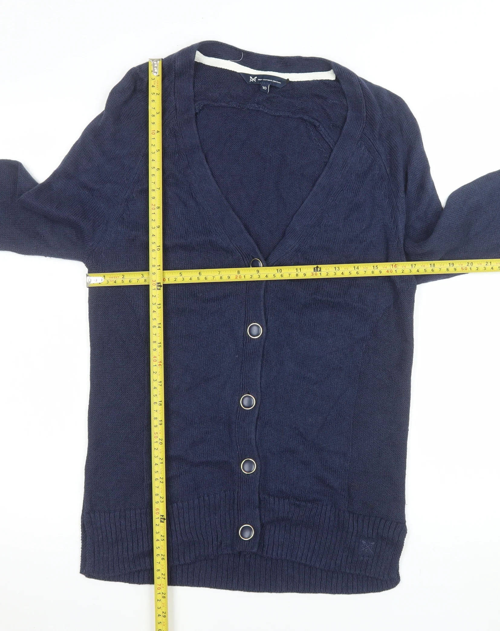 Crew Clothing Company Women's Navy Cardigan Size 10 Linen Cotton Knit - Image 2