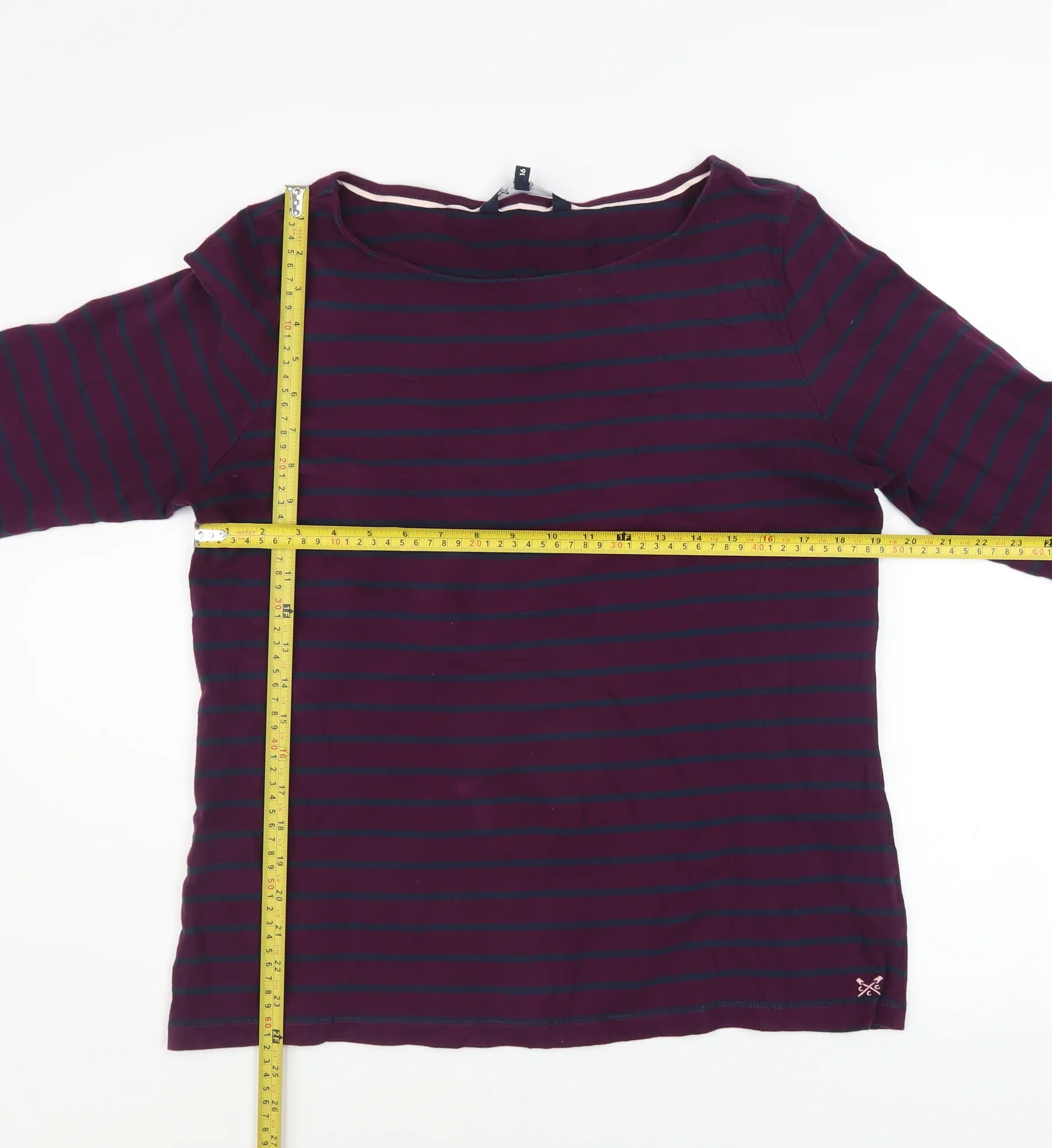 Crew Clothing Women’s Multicoloured Striped 3/4 Sleeve Cotton T-Shirt Size 16 - Image 2