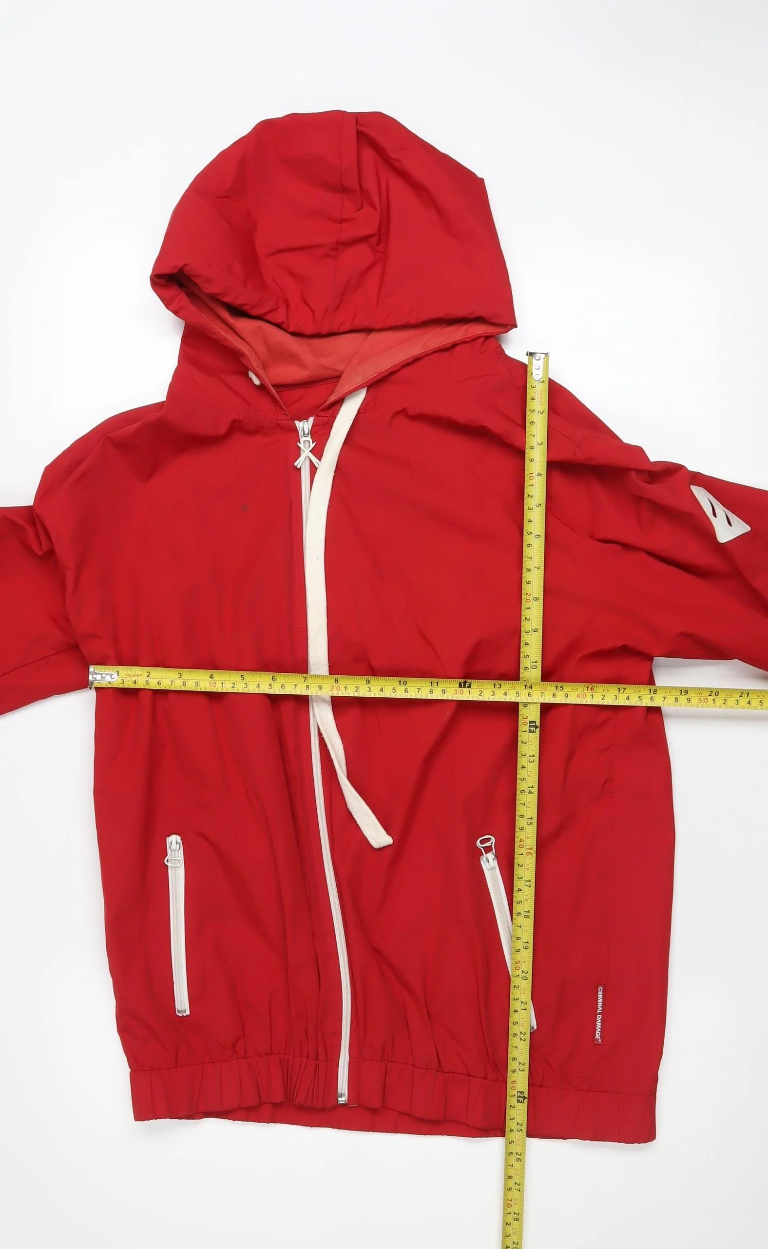 Criminal Damage Men's Red Hooded Windbreaker Jacket Size M - Image 2