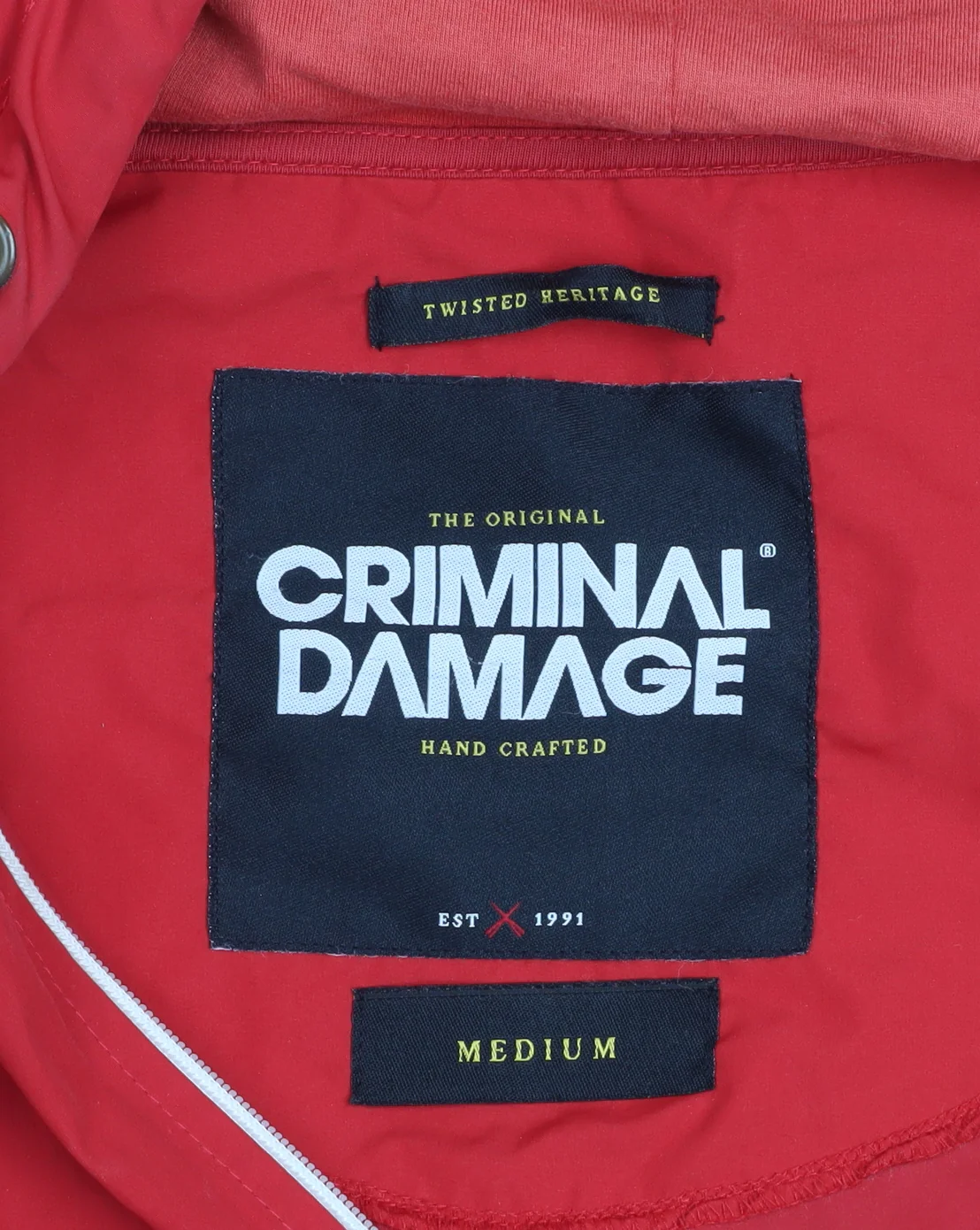 Criminal Damage Men's Red Hooded Windbreaker Jacket Size M - Image 4