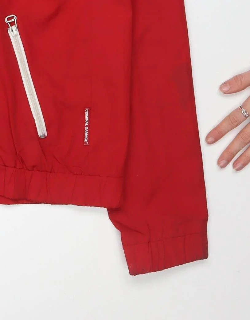 Criminal Damage Men's Red Hooded Windbreaker Jacket Size M - Image 8