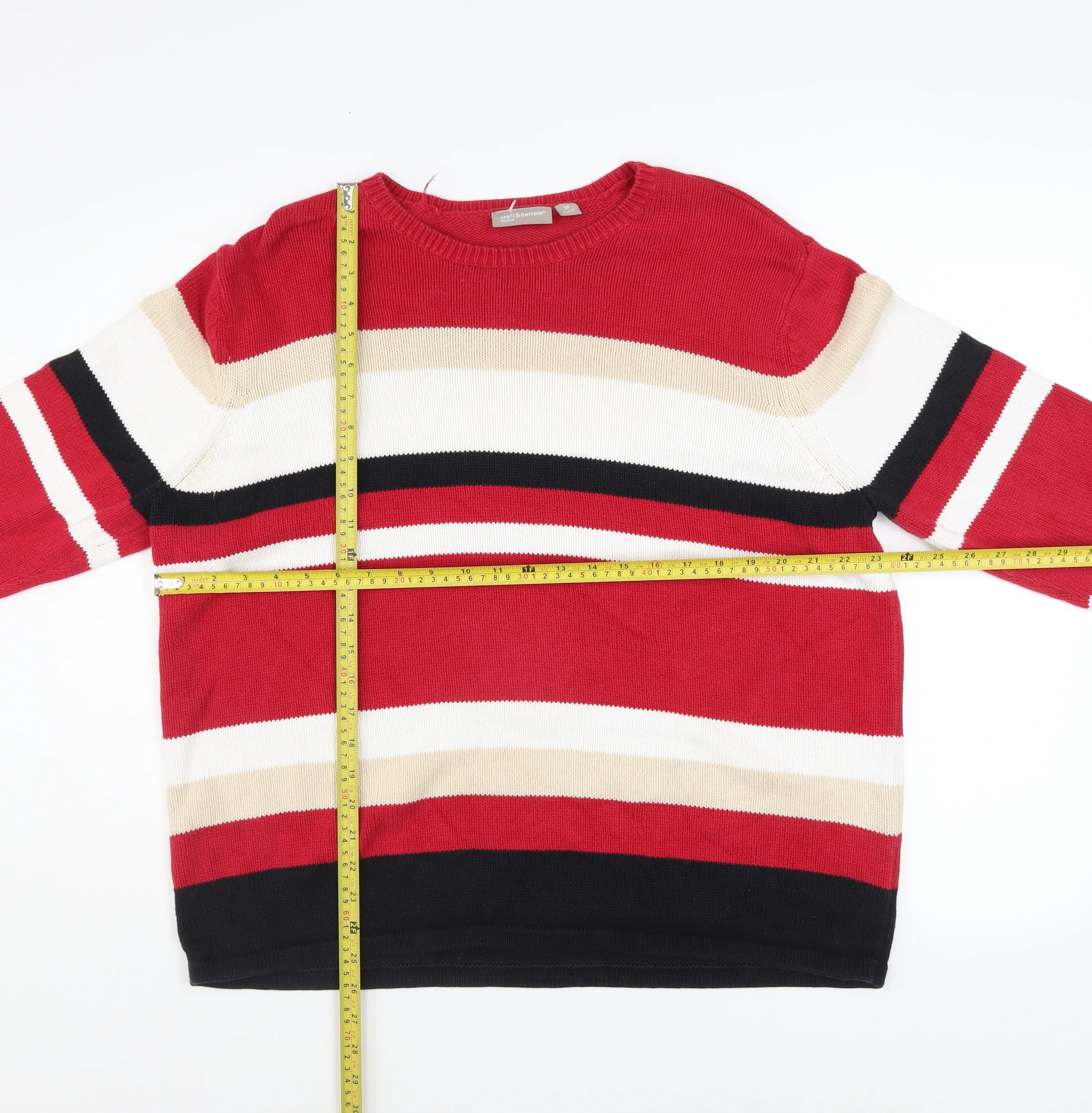 Croft & Barrow Men Red Cotton Striped Crew Neck Pullover Jumper XL - Image 2