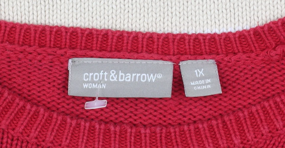Croft & Barrow Men Red Cotton Striped Crew Neck Pullover Jumper XL - Image 4