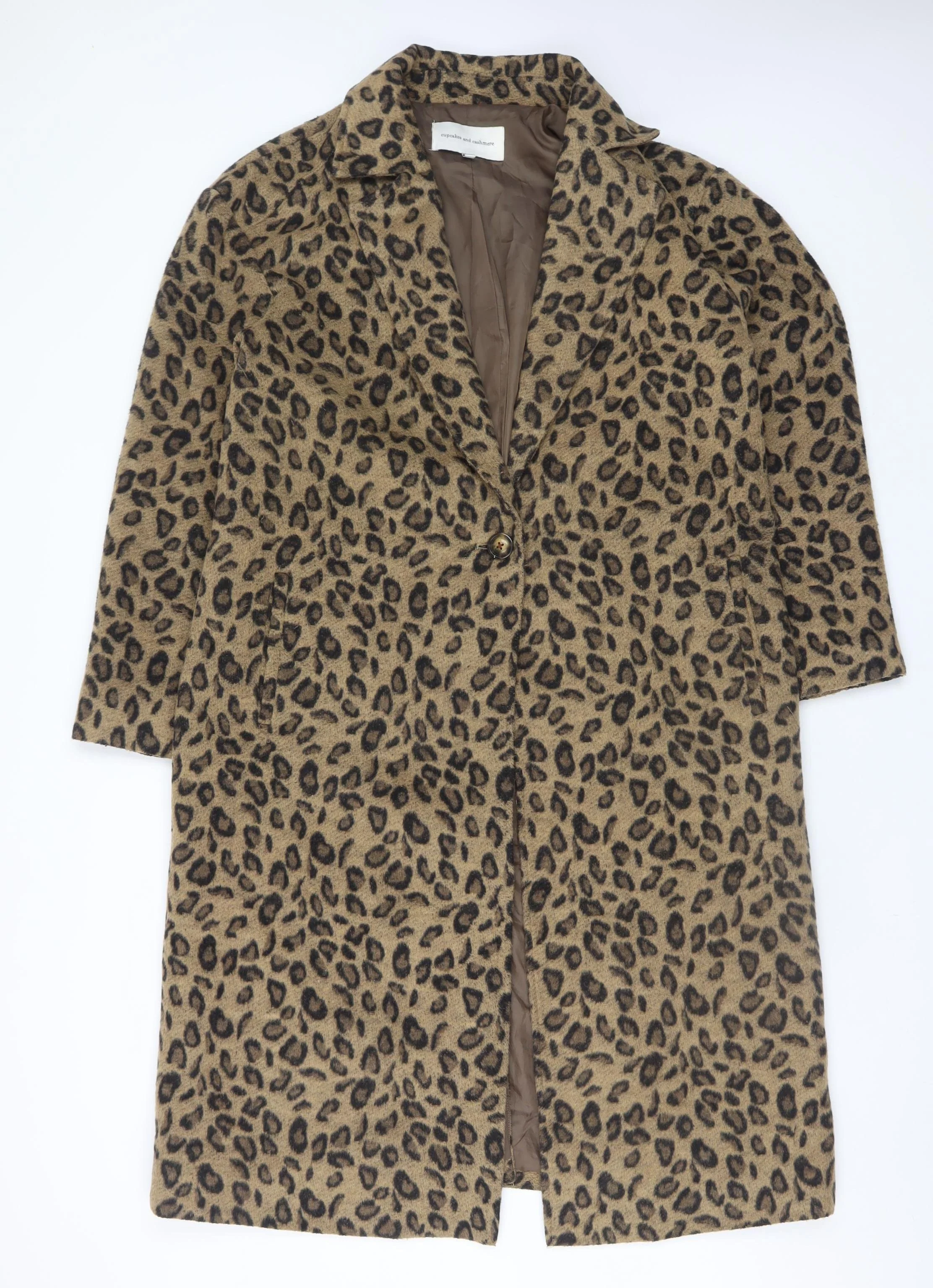 Cupcakes and Cashmere Women's Brown Leopard Long Wool Coat M