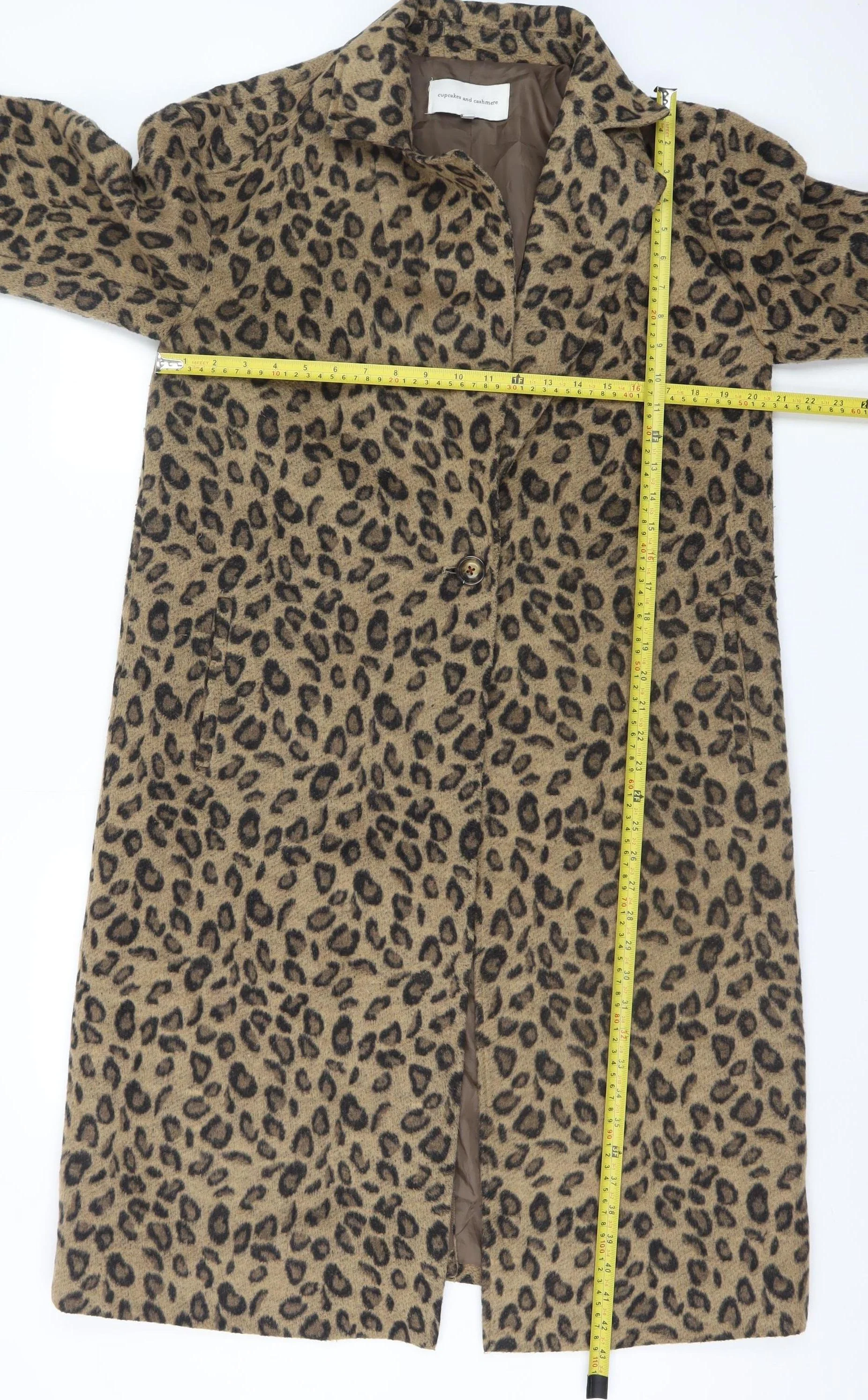 Cupcakes and Cashmere Women's Brown Leopard Long Wool Coat M - Image 2