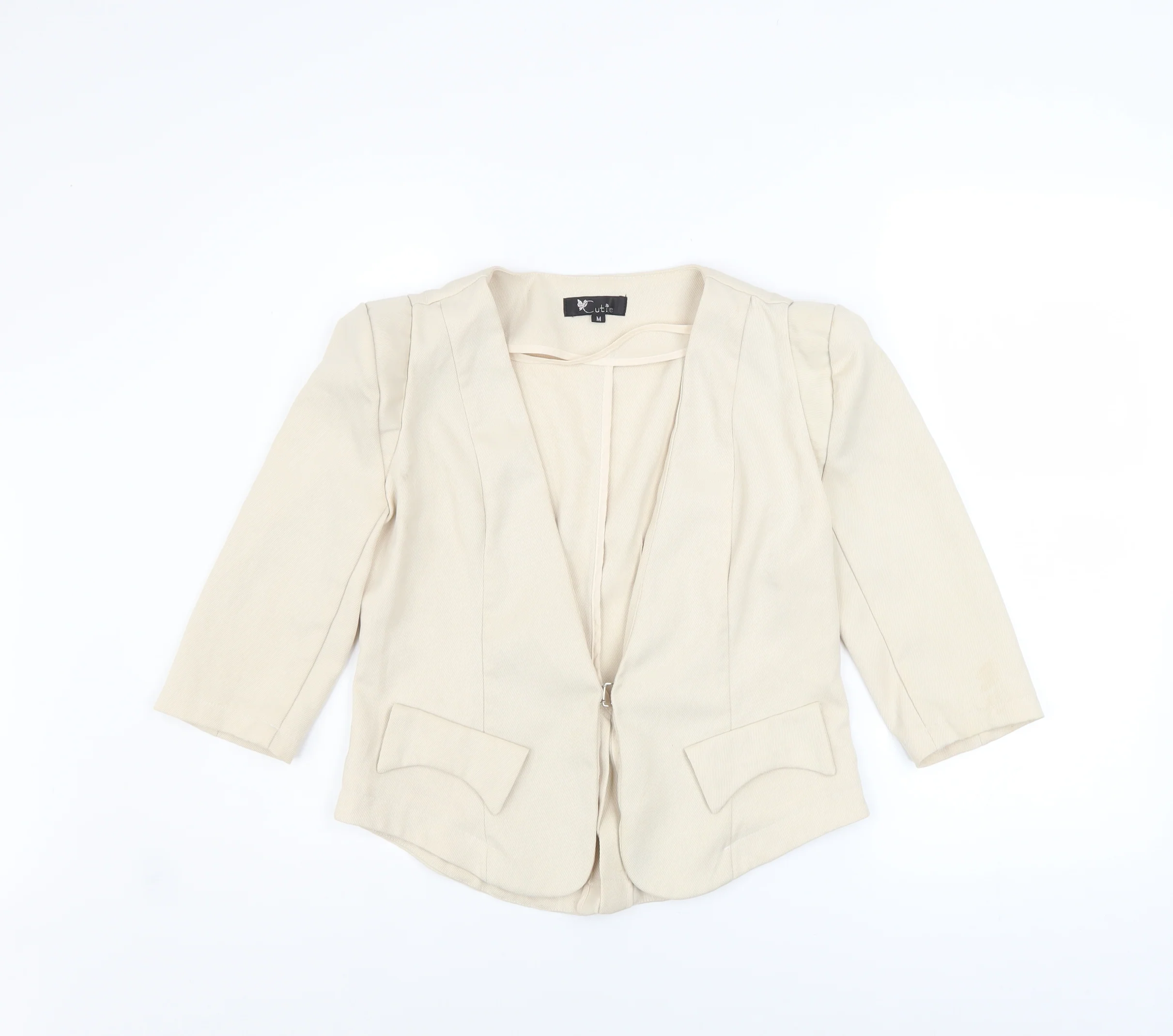 Cutie Women's Beige 3/4 Sleeve Open Blazer Size M