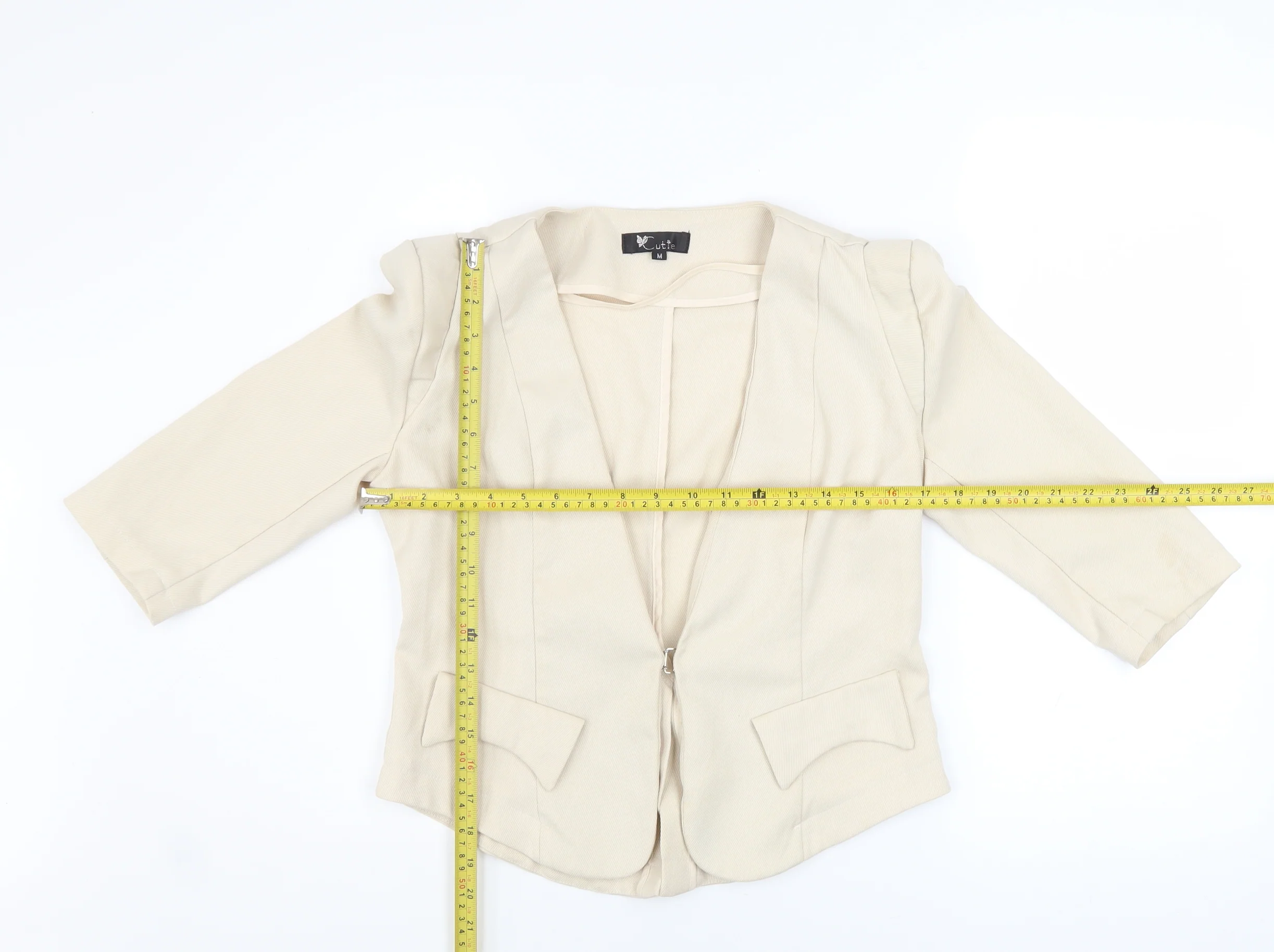 Cutie Women's Beige 3/4 Sleeve Open Blazer Size M - Image 2